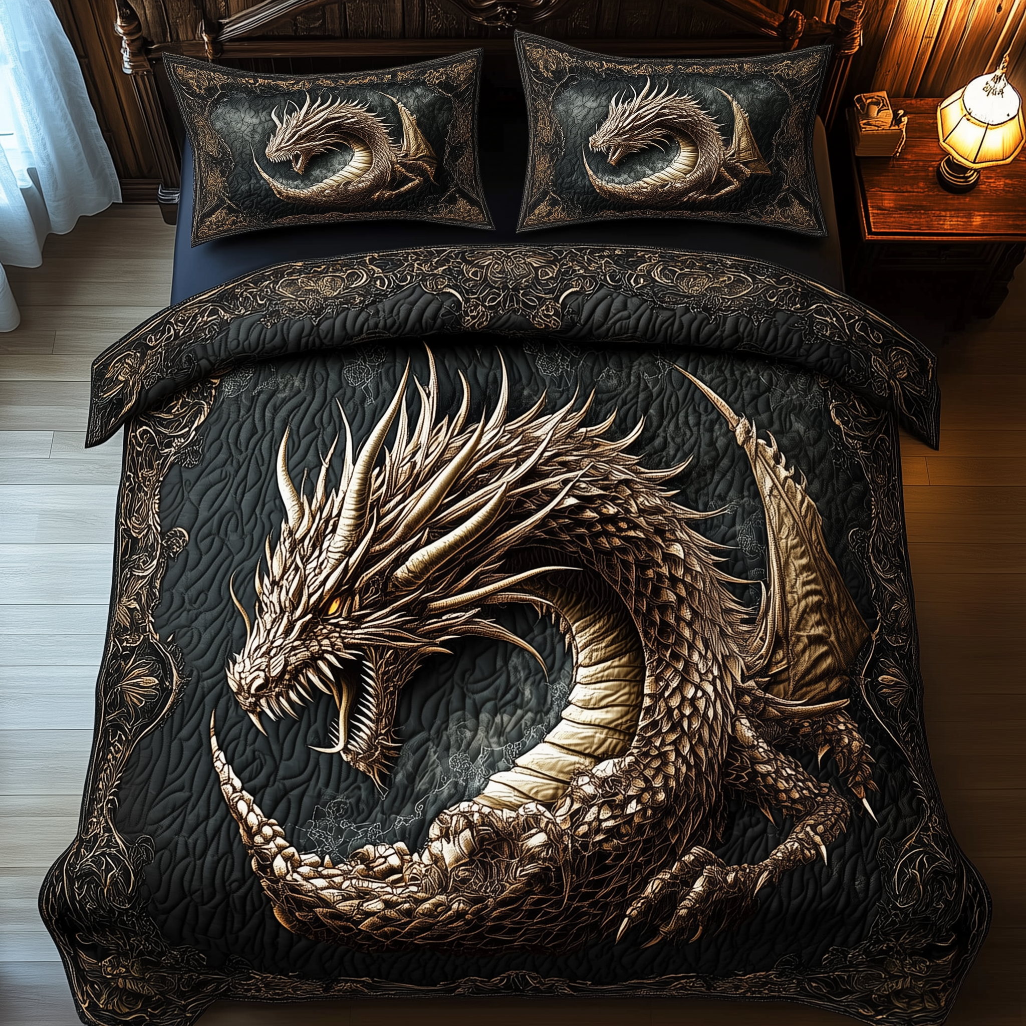 Majestic Dragon Quilted Bedding Set Best Bedding Sets Great Dragon Lover Gift Ideas