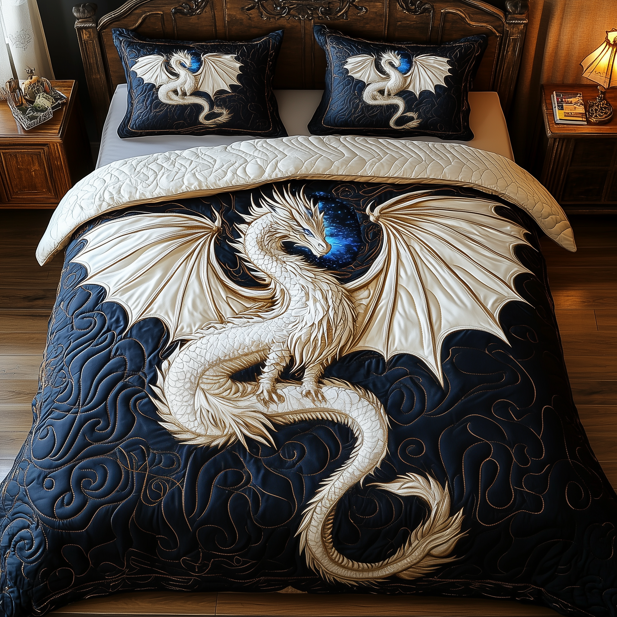 Majestic Dragon Quilted Bedding Set Queen Bed Set Dragon Presents