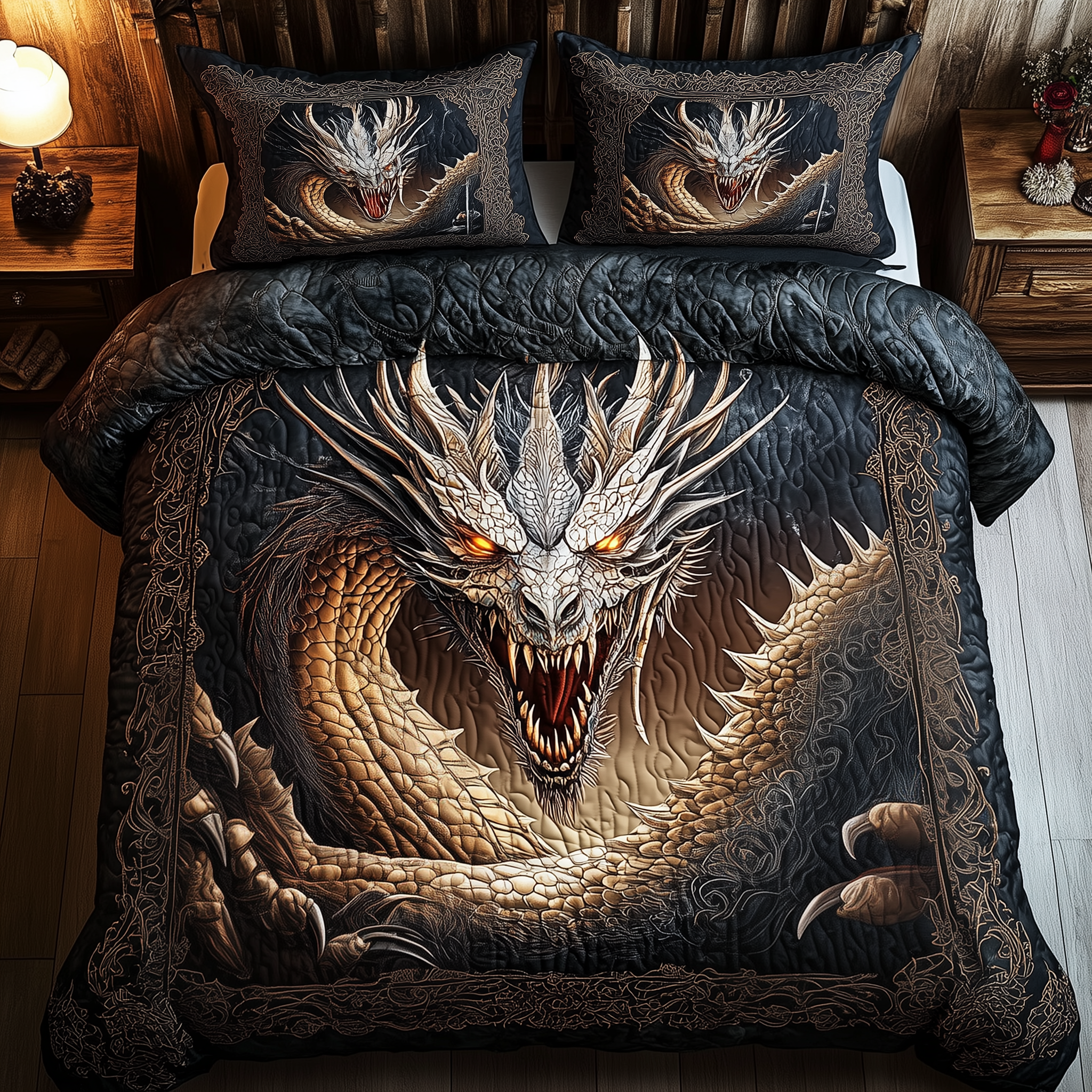 Majestic Dragon Quilted Bedding Set Unique Bed Sheet Set Cool Gifts For Dragon Lovers