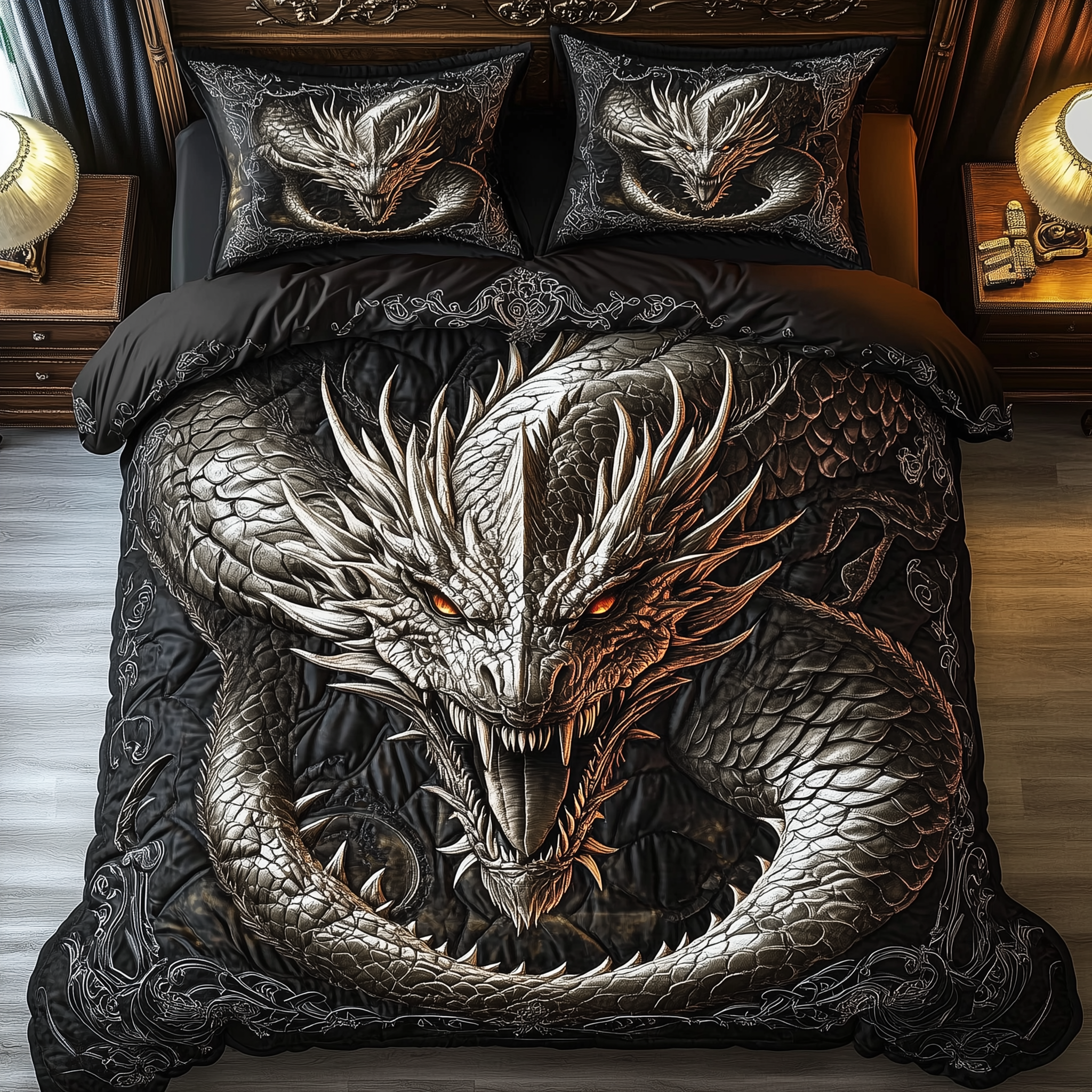 Majestic Dragon Quilted Bedding Set Unique Sheet Sets Unusual Dragon Gifts