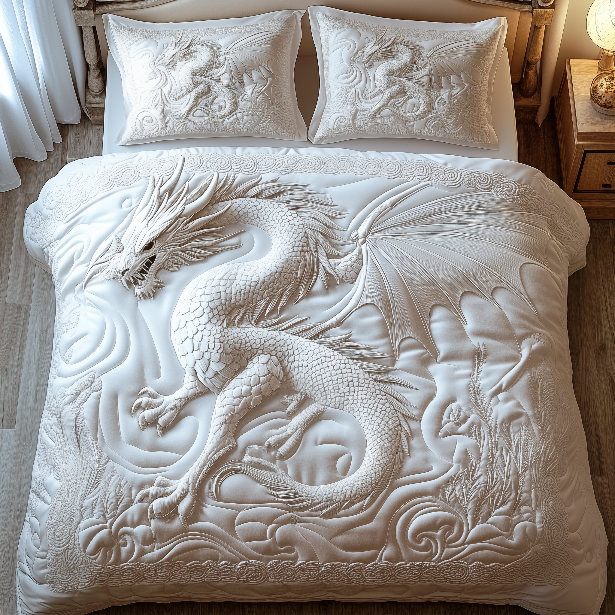 Majestic Dragon Quilted Bedding Set Unusual Bed Sheets Dragon Themed Gift Items