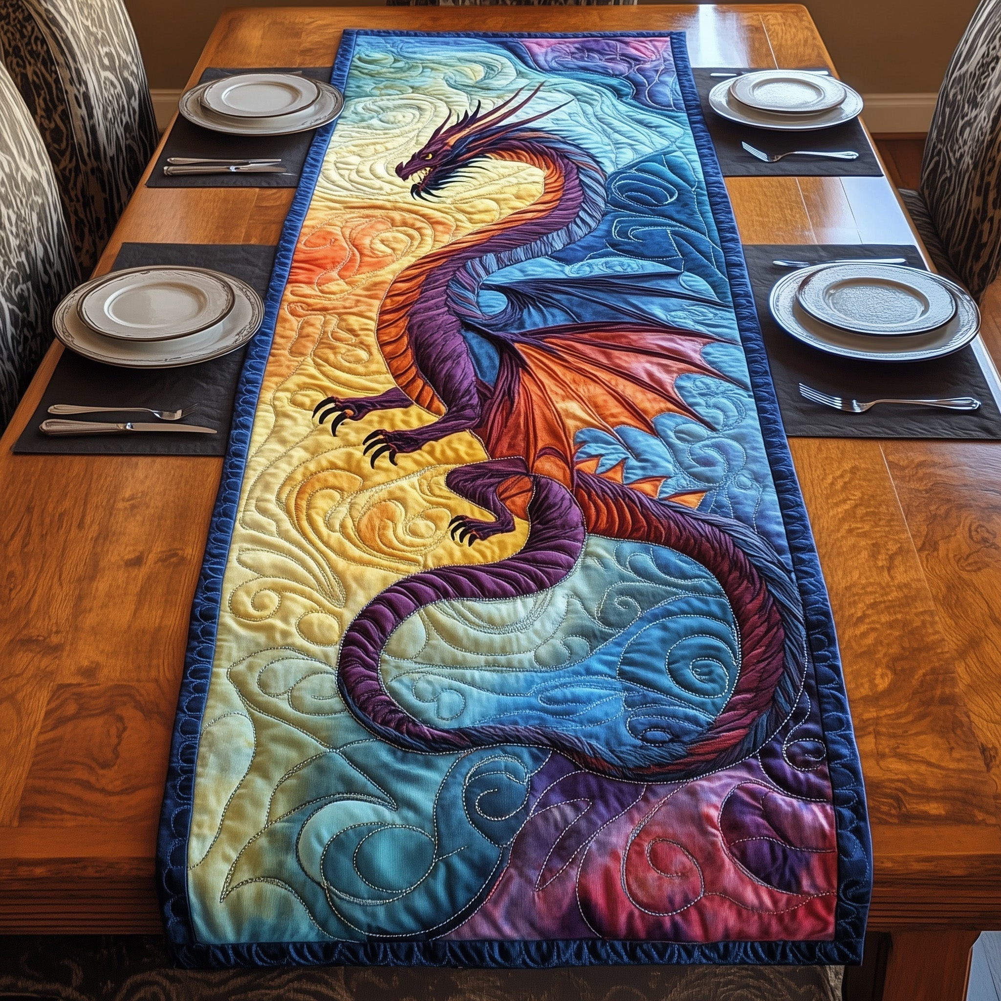 Majestic Dragon Quilted Table Runner Unique Table Runner Dragon Gift Ideas