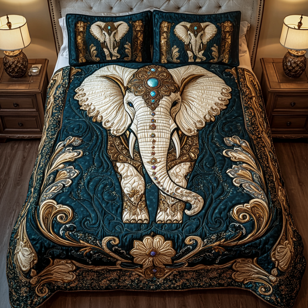Majestic Elephant Quilted Bedding Set Unique Bed Sheet Set Elephant Lover Gift