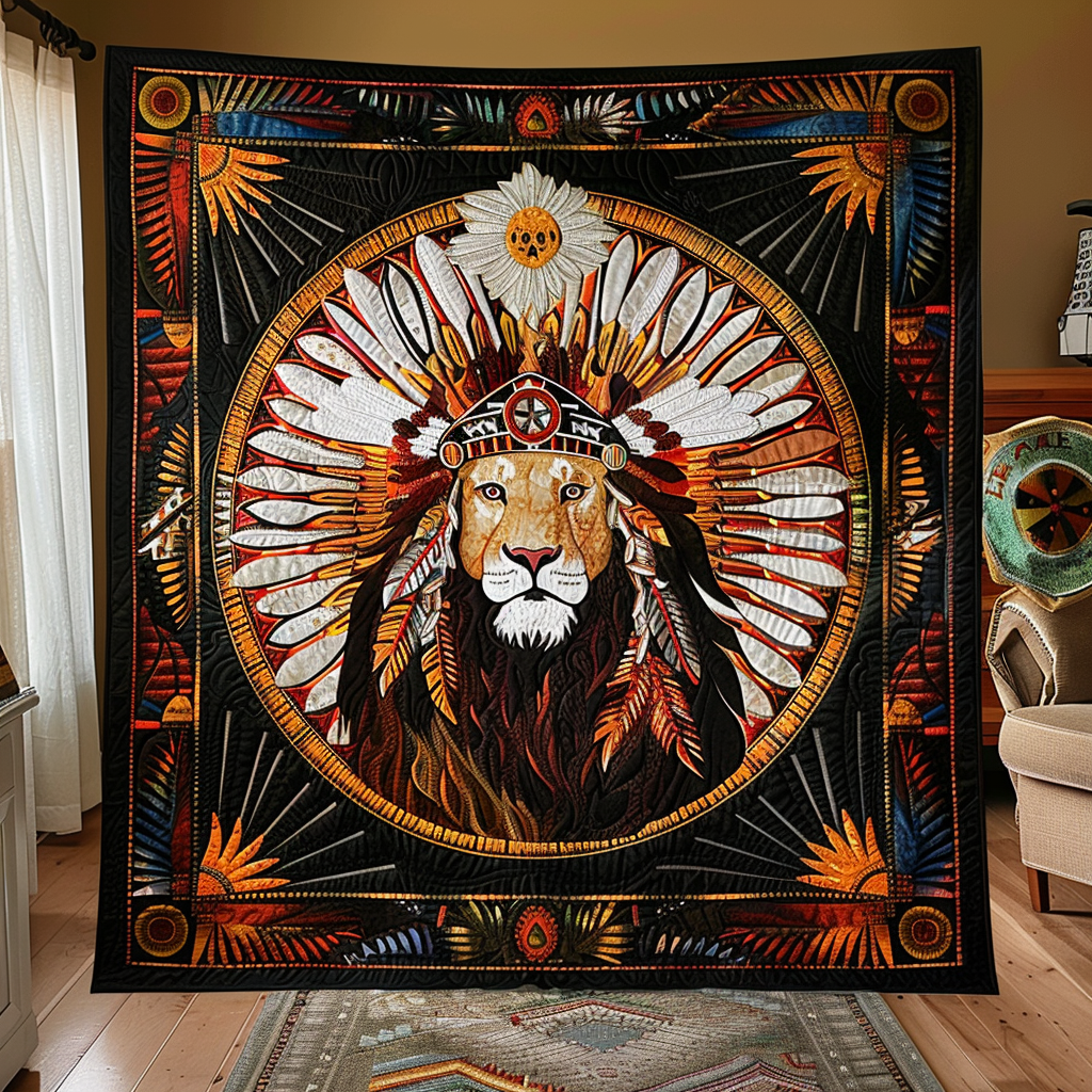 Majestic Lion King Quilted Blanket Bed Room Decoration Native American Gifts For Mother's Day
