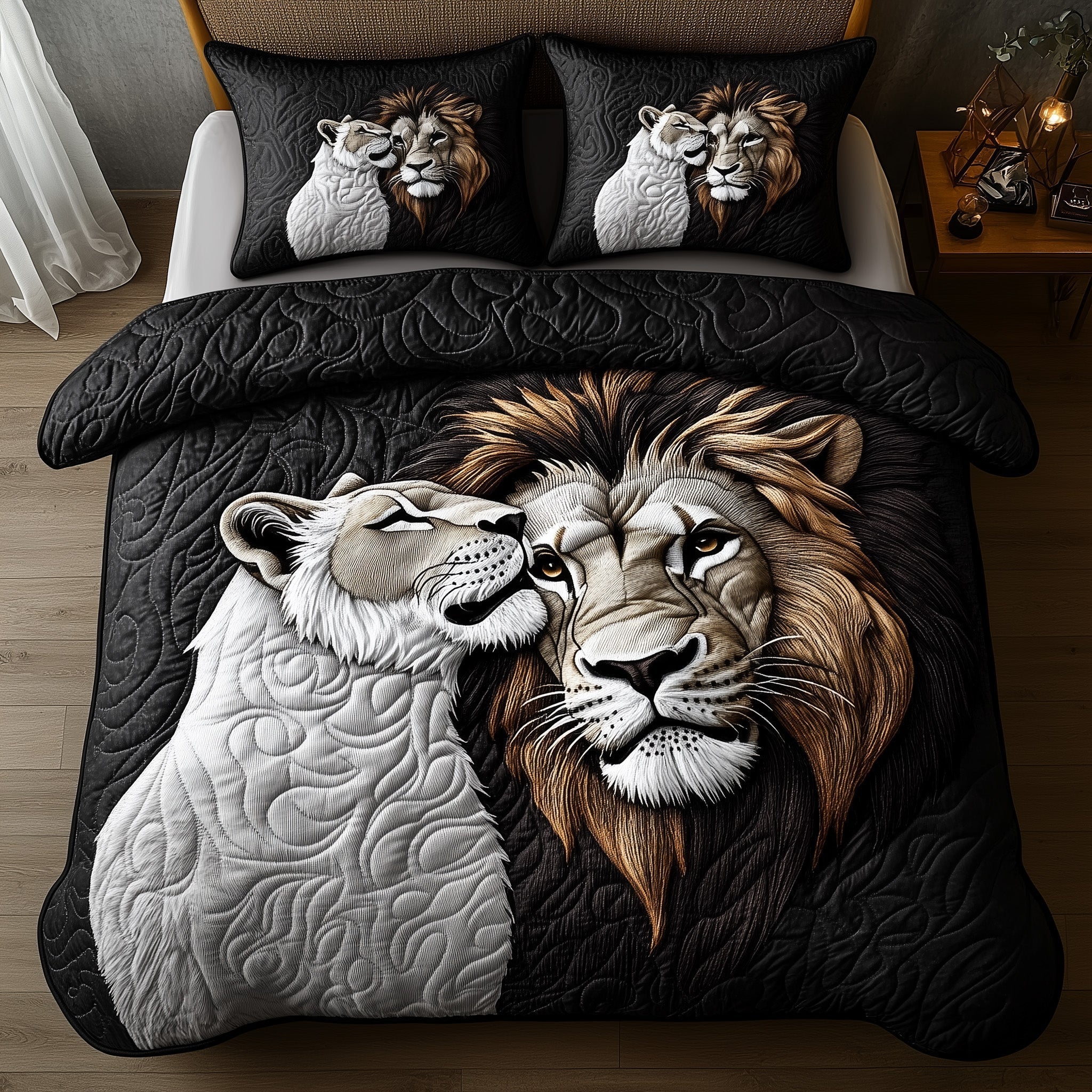 Majestic Lion Quilted Bedding Set Bed Bedding Set Best Gifts For Lion Lovers For Him