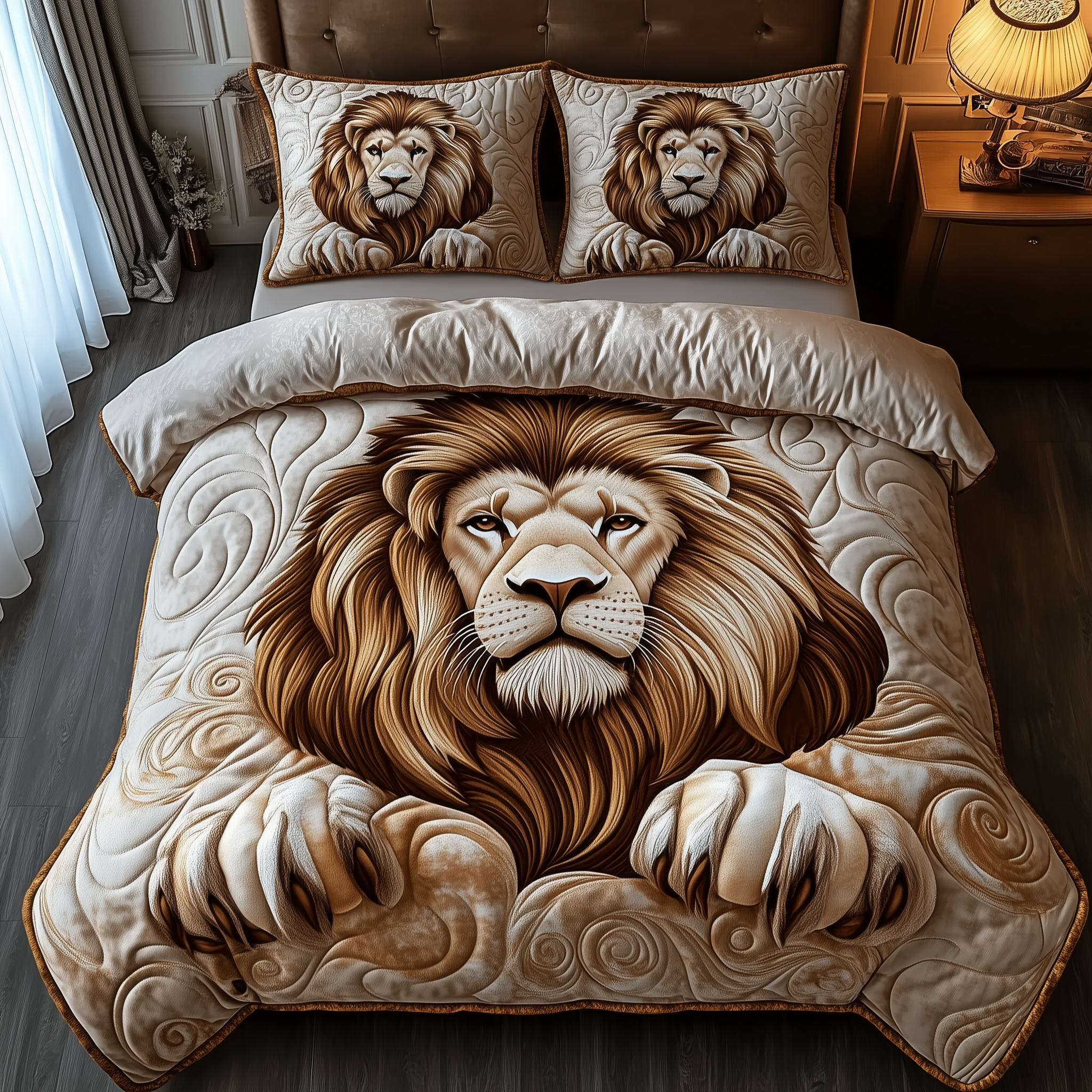 Majestic Lion Quilted Bedding Set Bed Decor Lion Lover Gifts