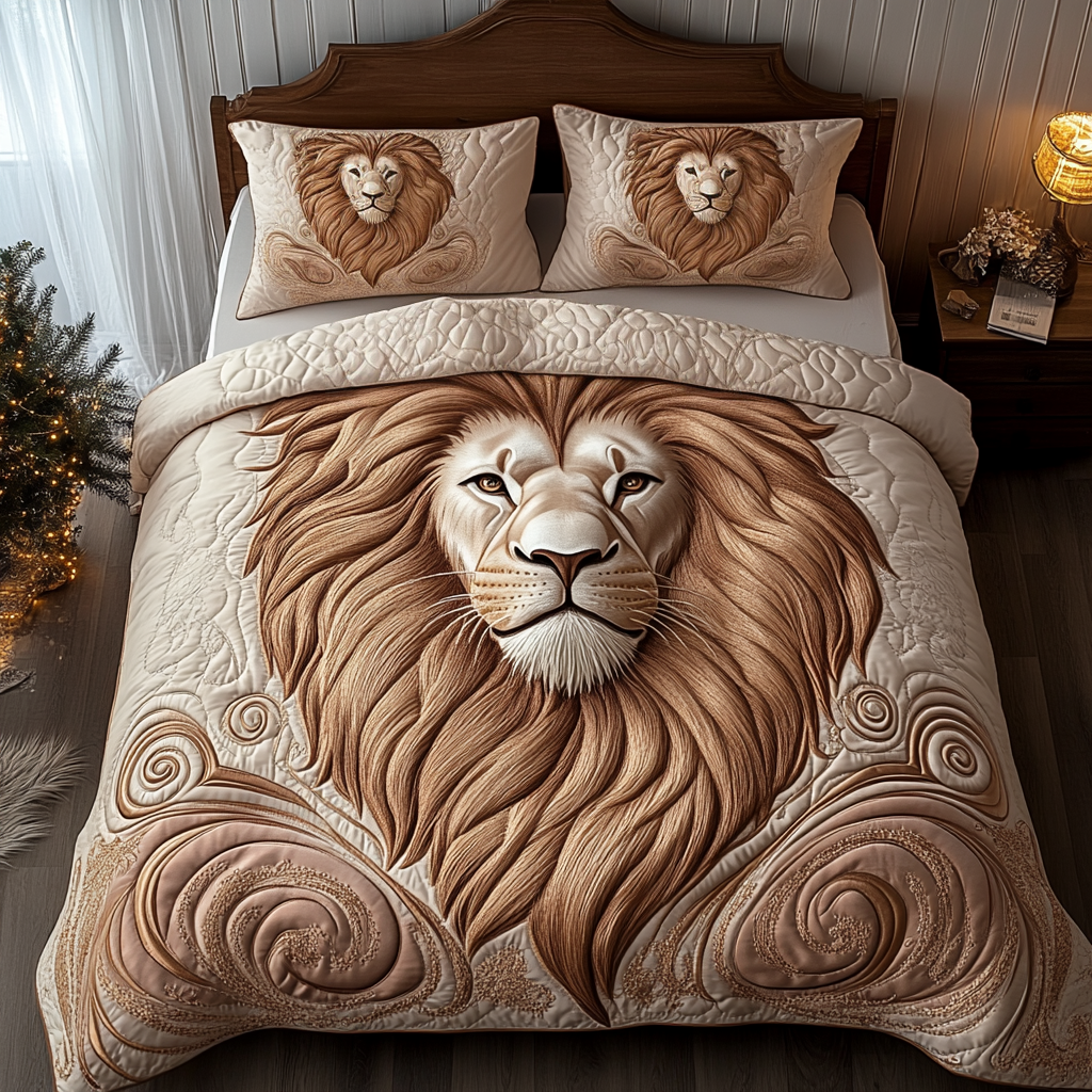 Majestic Lion Quilted Bedding Set Bedroom Decor Lion Gifts For Adults