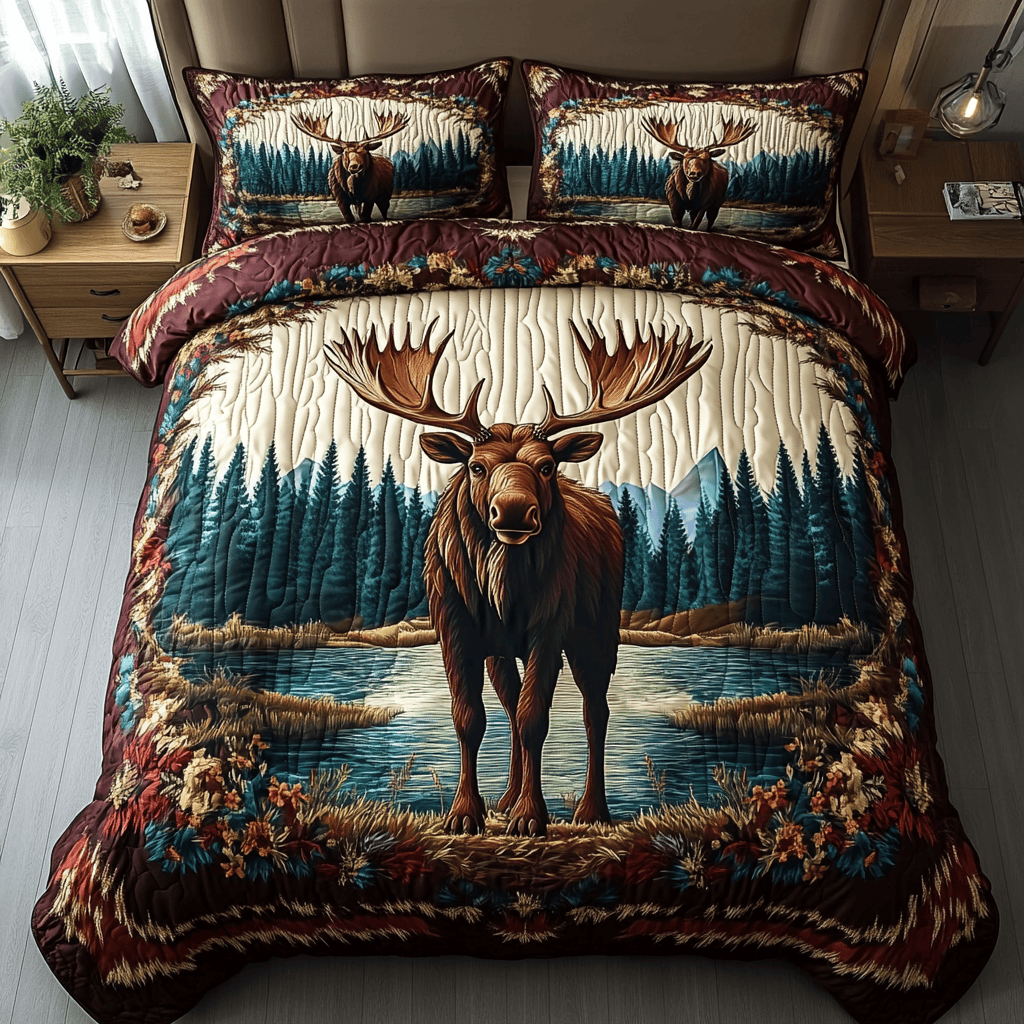 Majestic Moose Quilted Bedding Set Best Queen Sheets Mother's Day Gifts For Daughter