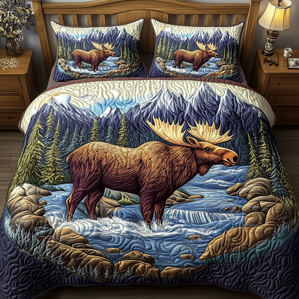 Majestic Moose Quilted Bedding Set Boho Bedroom Decor Christmas Moose Gifts