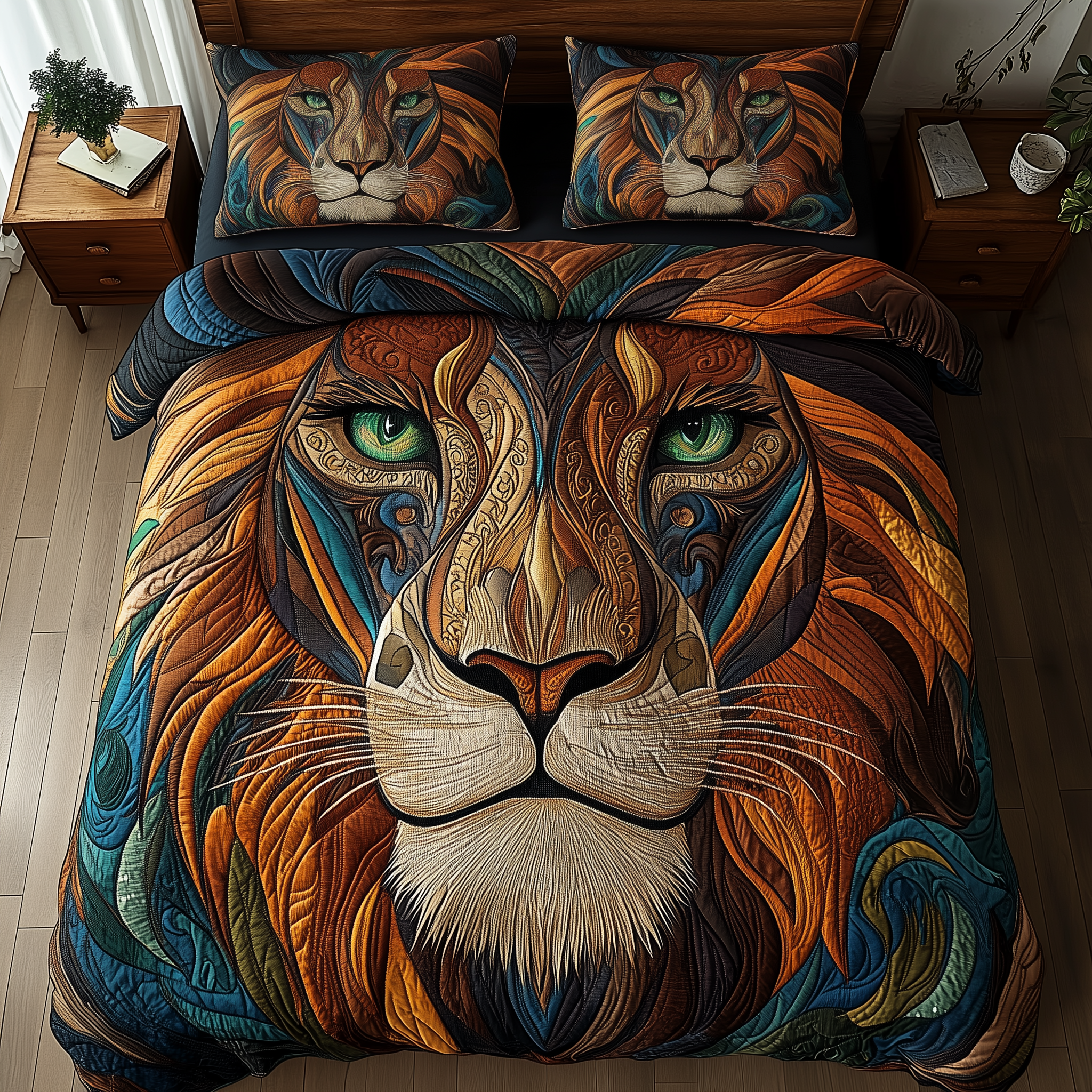Majestic Native Lion Quilted Bedding Set Best King Bed Sheets Native American Themed Gifts