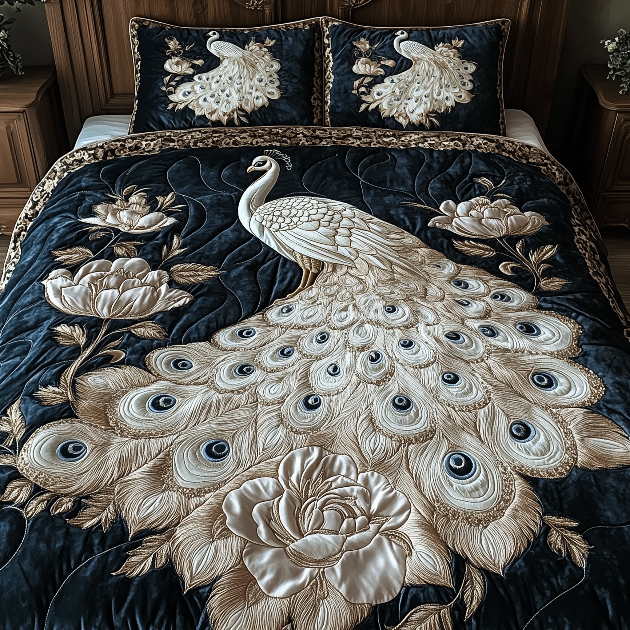 Majestic Peacock Elegance Quilted Bedding Set Best King Sheets Mardi Gras Gifts For Men