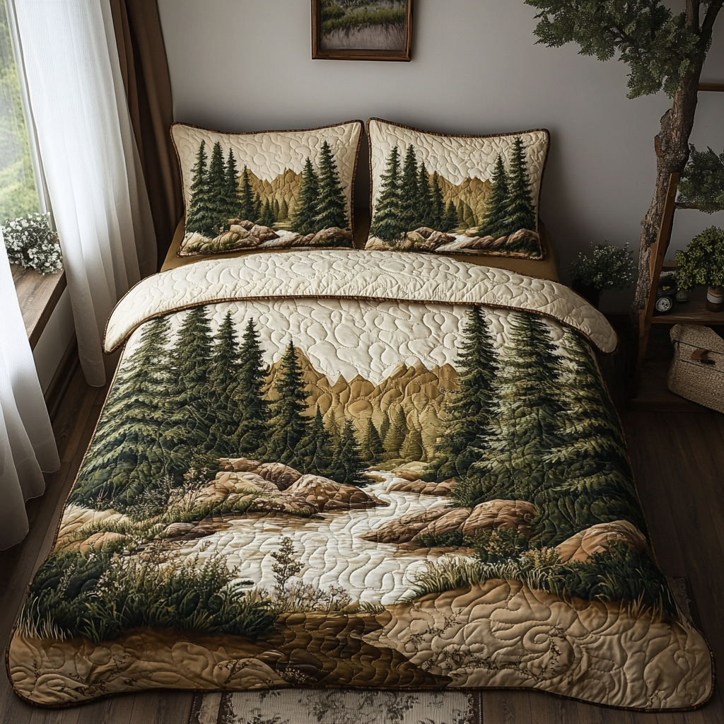 Majestic Pines Quilted Bedding Set Cozy Bedroom Decor Gift For Daughter In Law On Mother's Day