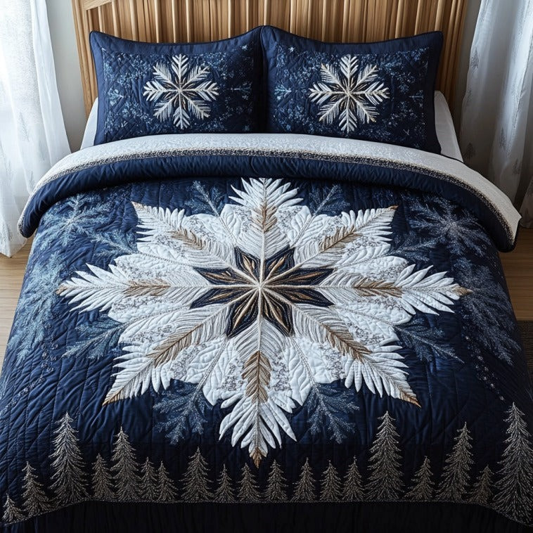 Majestic Snowflake Quilted Bedding Set Holiday Season Duvet Cover Set Christmas Gifts Ideas