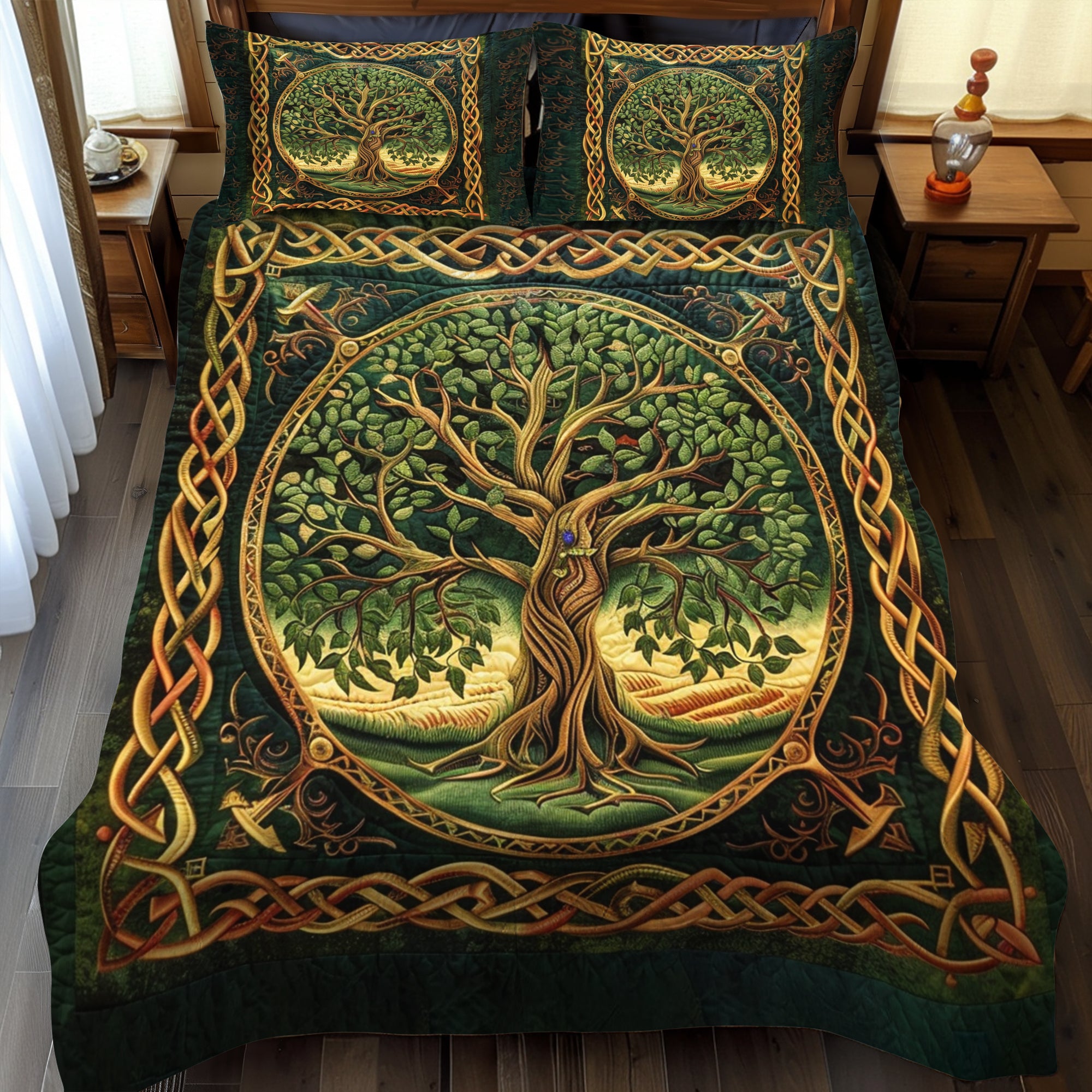 Majestic Tree of Life Celtic Quilted Bedding Set Cute Bed Sheets Tree Of Life Gifts For Her