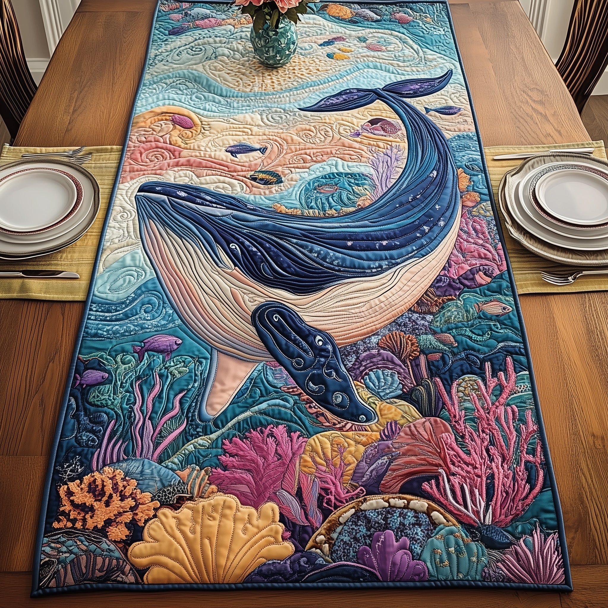 Majestic Whale Quilted Table Runner Dinner Table Runner Unique Fishing Giftsf