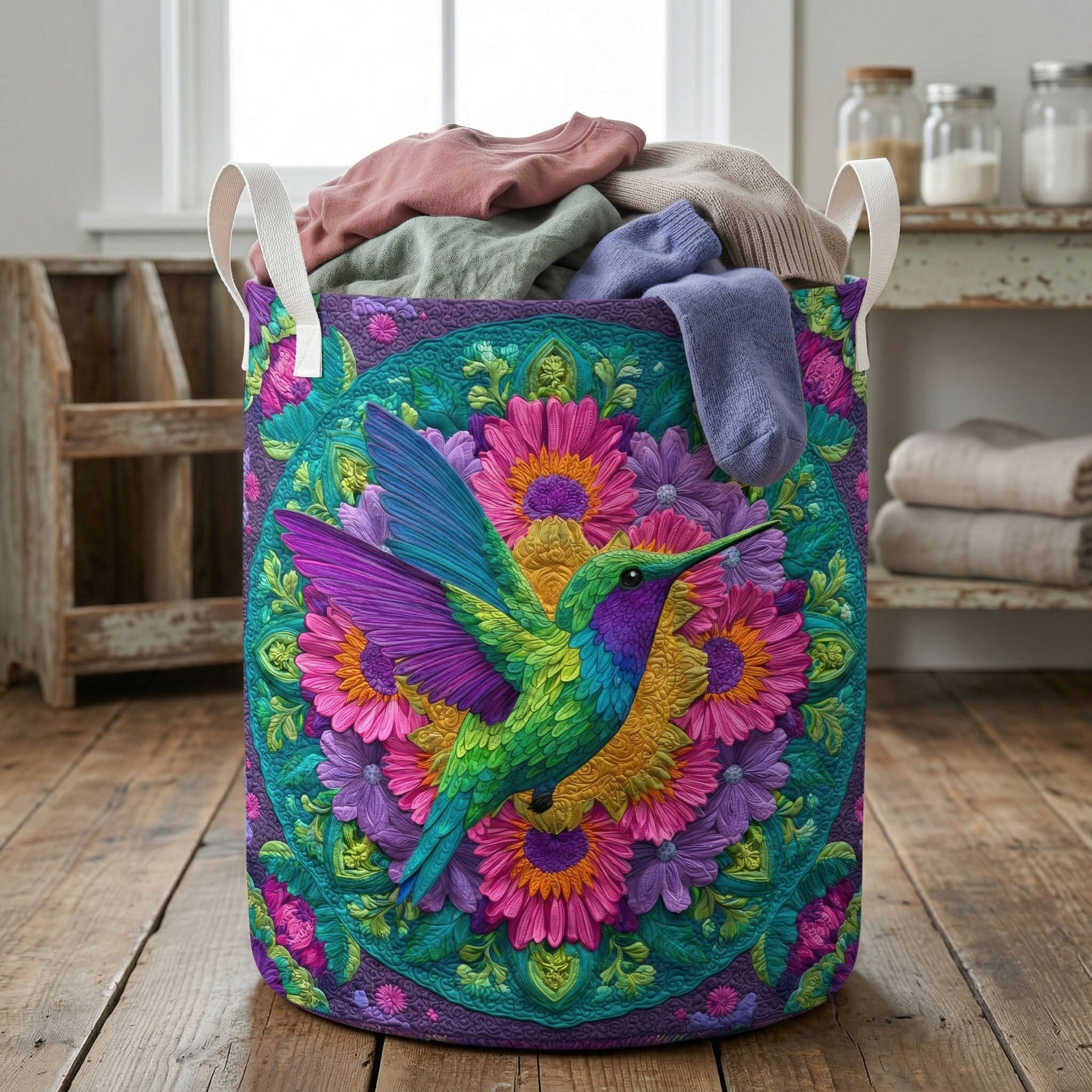 Mandala Bloom Quilted Laundry Basket Laundry Room Decor Ideas Last Minute Birthday Gifts For Mom