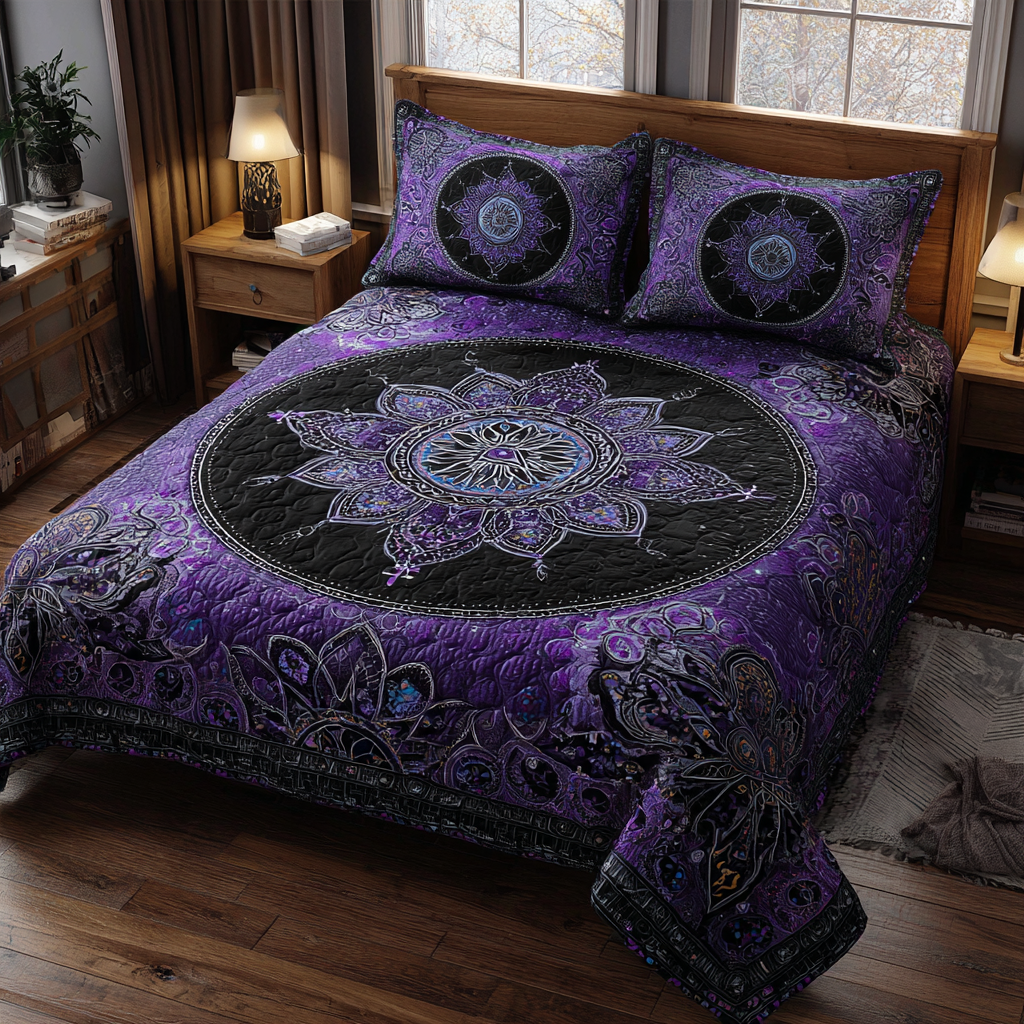 Mandala Style Quilted Bedding Set Unusual Bed Sheets Best Gifts For Dad