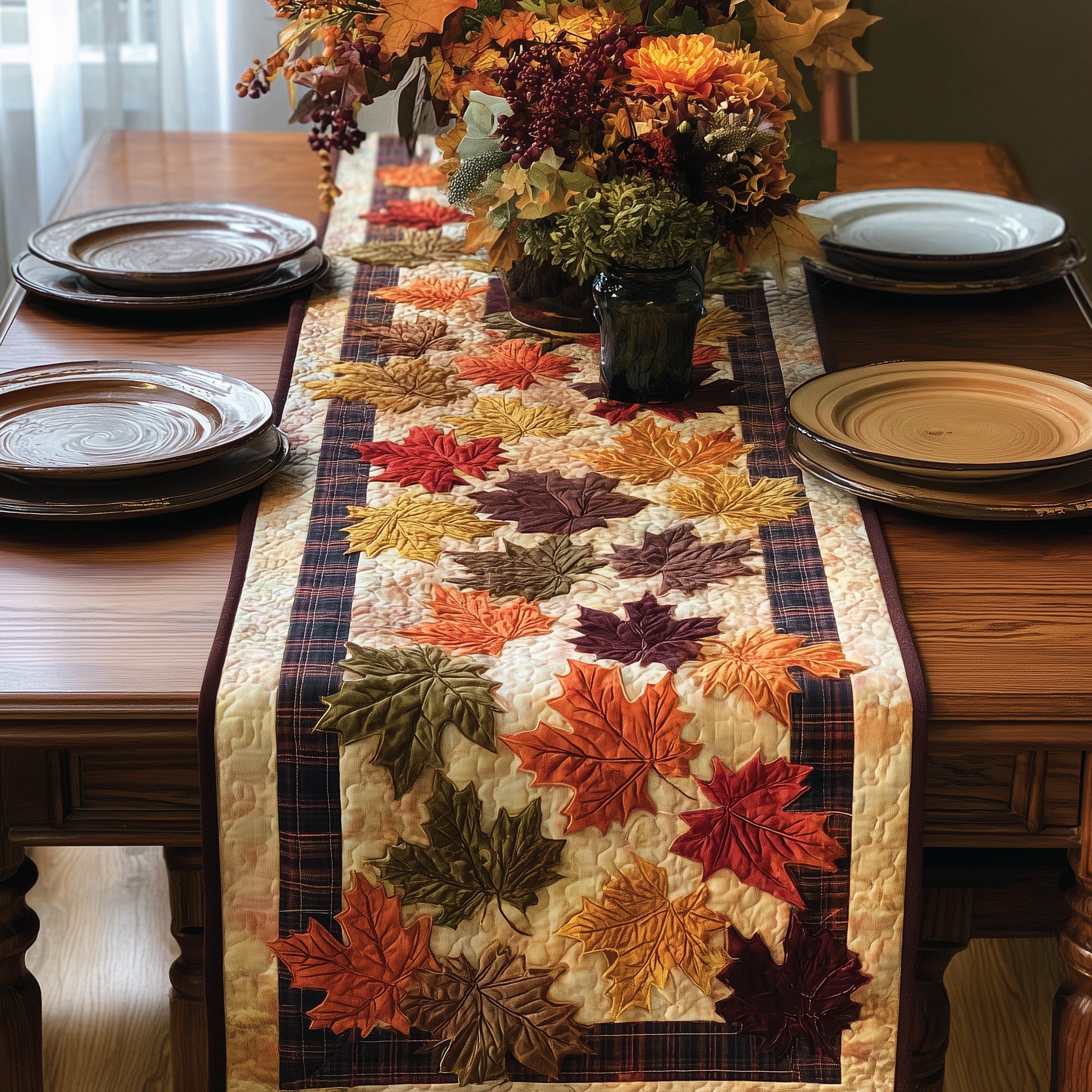 Maple Leaf Quilted Table Runner Dining Room Centerpieces Best Autumn Gifts