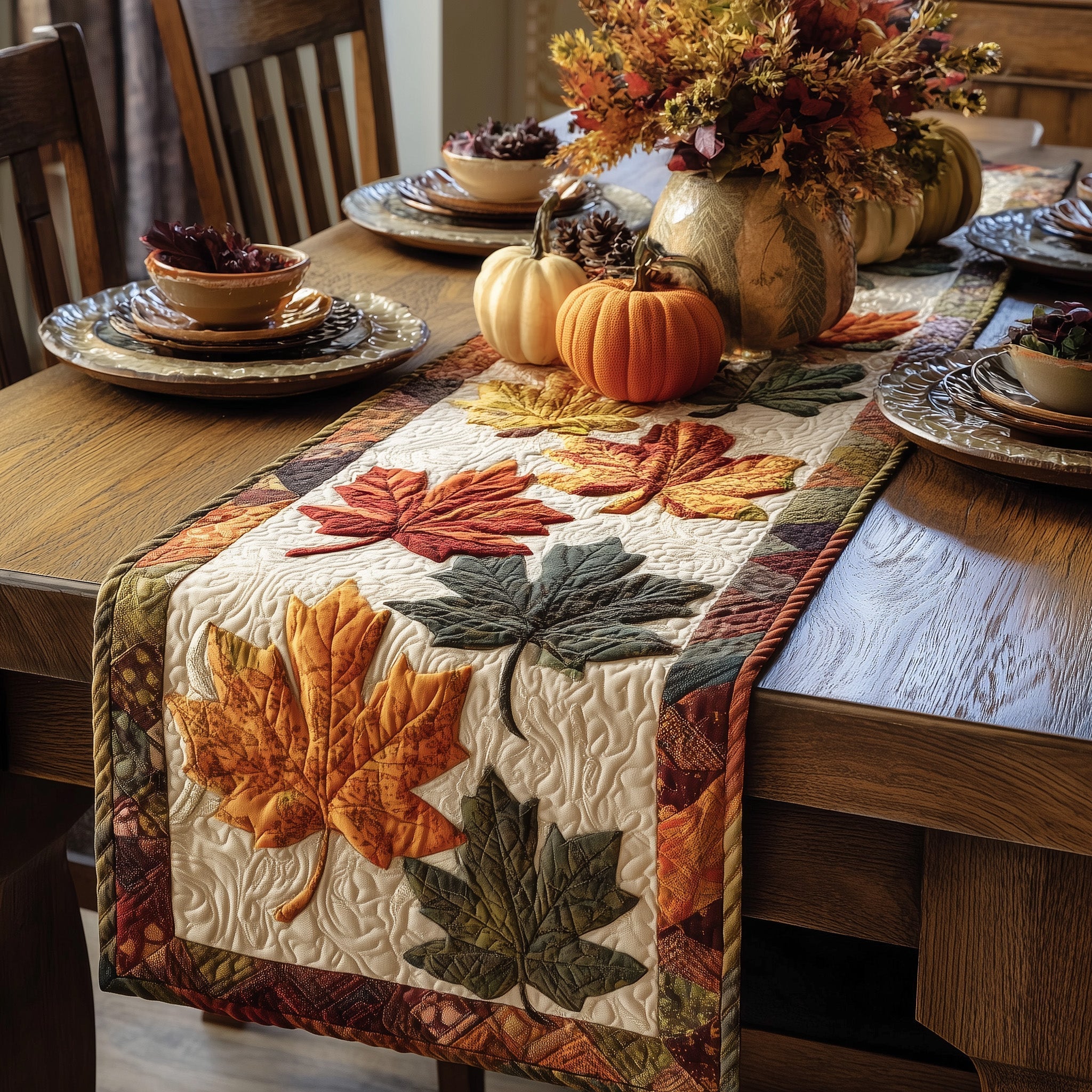 Maple Leaf Quilted Table Runner Dining Table Centerpiece Ideas Cute Fall Gifts