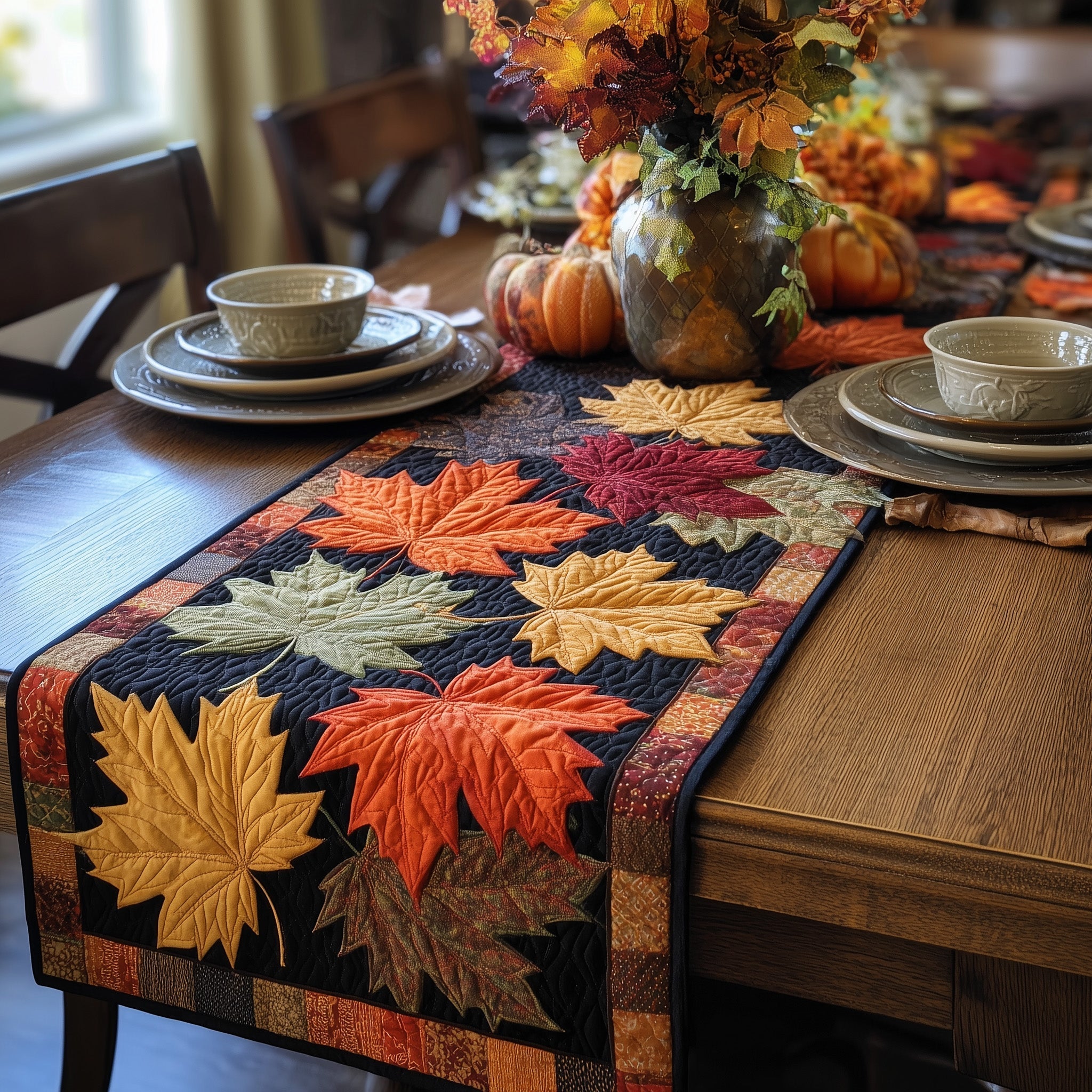 Maple Leaf Quilted Table Runner Dining Table Decor Cute Fall Gifts For Girlfriend