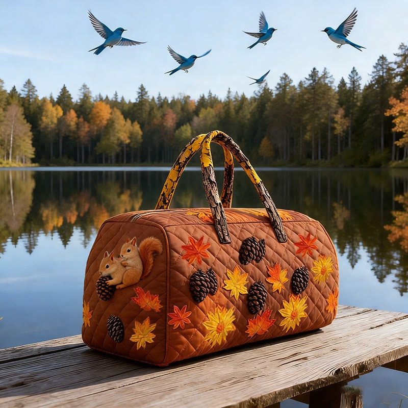 Maple Leaves And Pine Cones Quilted Duffle Bag Luxury Travel Bag Gift For Men