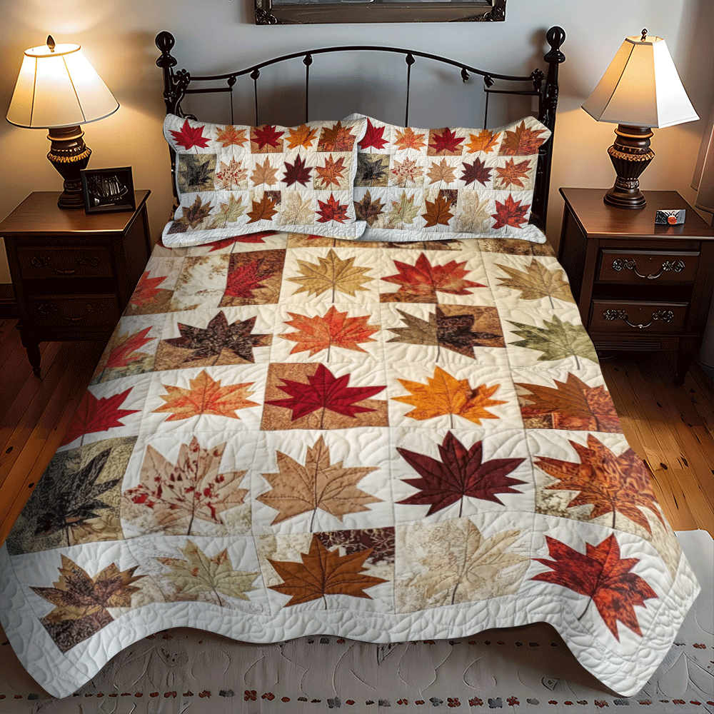 Maple Leaves Fall Quilted Bedding Set Best Bed Sheet Set Thanksgiving Gifts For Friends