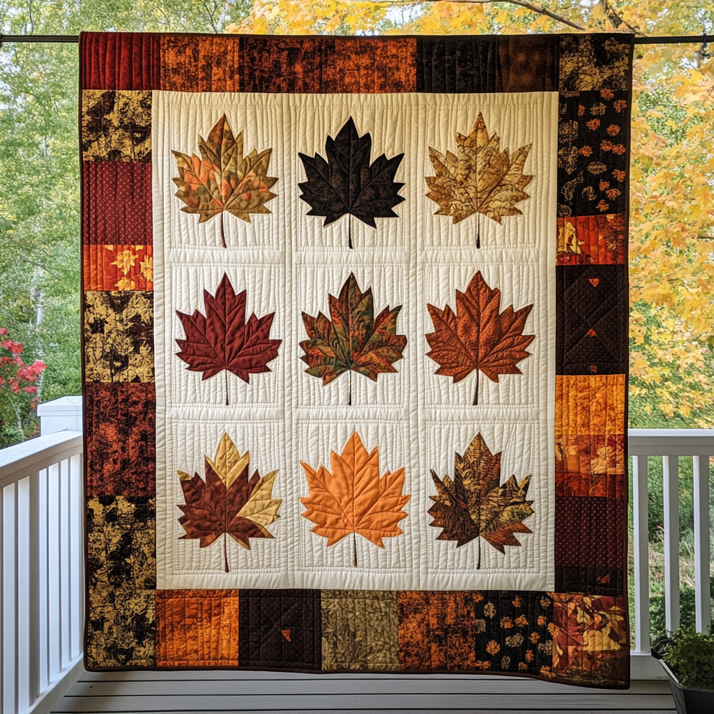 Maple Leaves Thanksgiving Quilted Blanket Queen Bed Set Good Thanksgiving Gifts