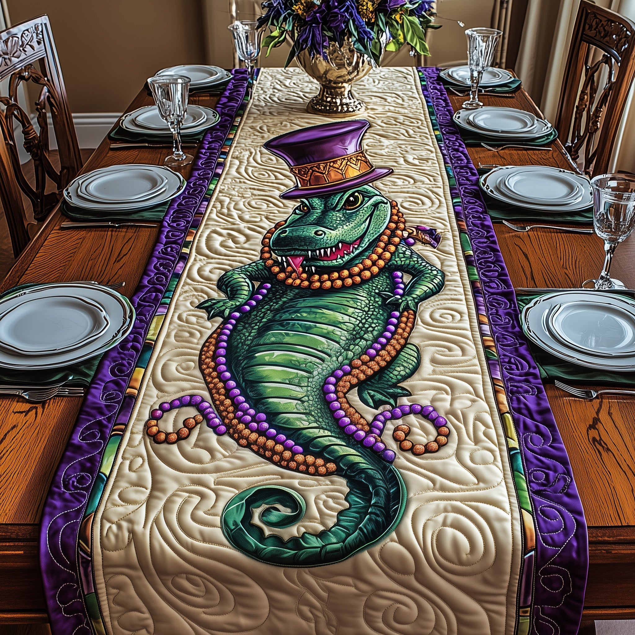 Mardi Gras Alligator Quilted Table Runner Dining Room Table Decor Ideas Mardi Gras Gifts For Men