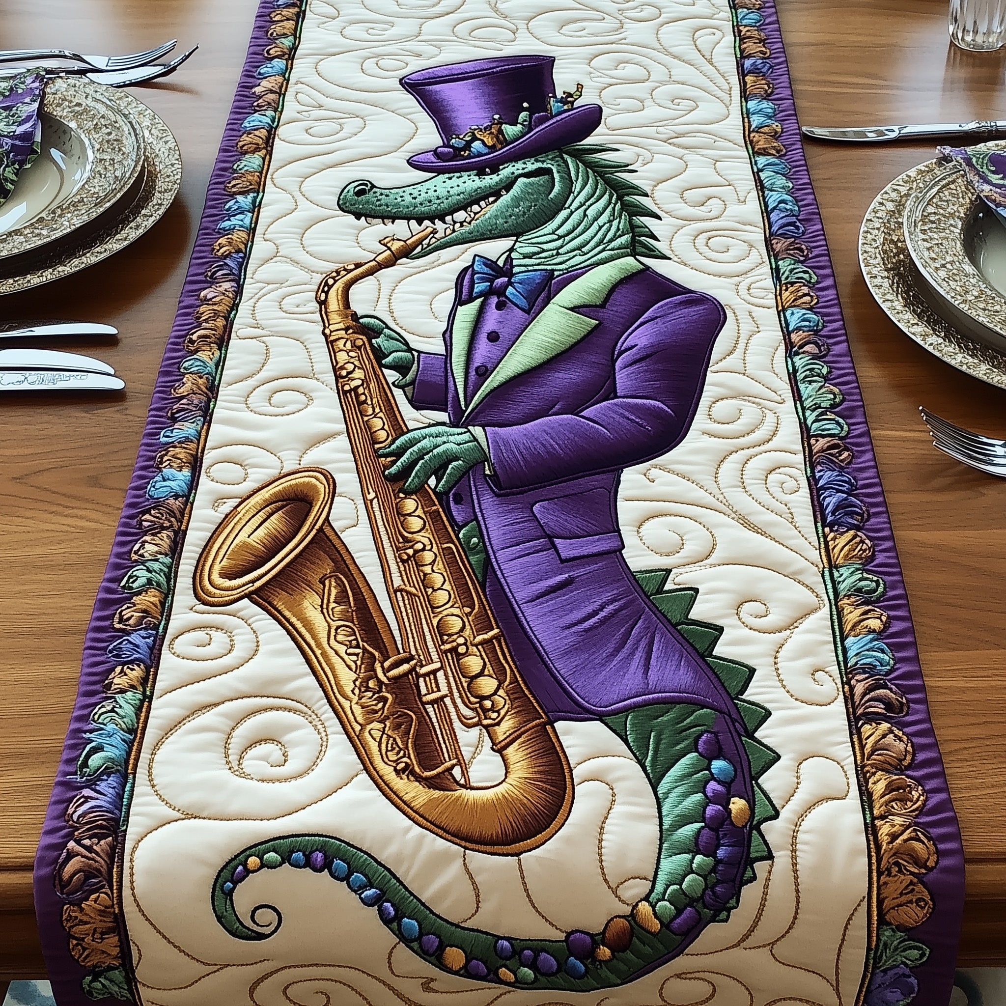 Mardi Gras Alligator Quilted Table Runner Dining Table Decor Ideas Unique Mardi Gras Gifts