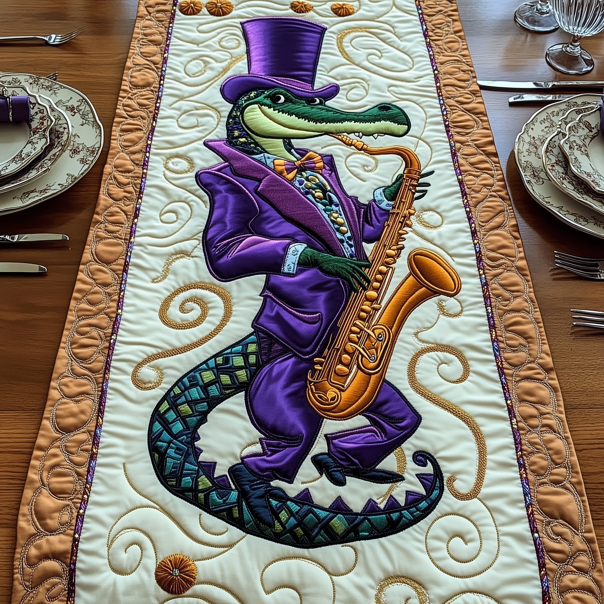 Mardi Gras Alligator Quilted Table Runner Dining Table Decor Mardi Gras King Gifts