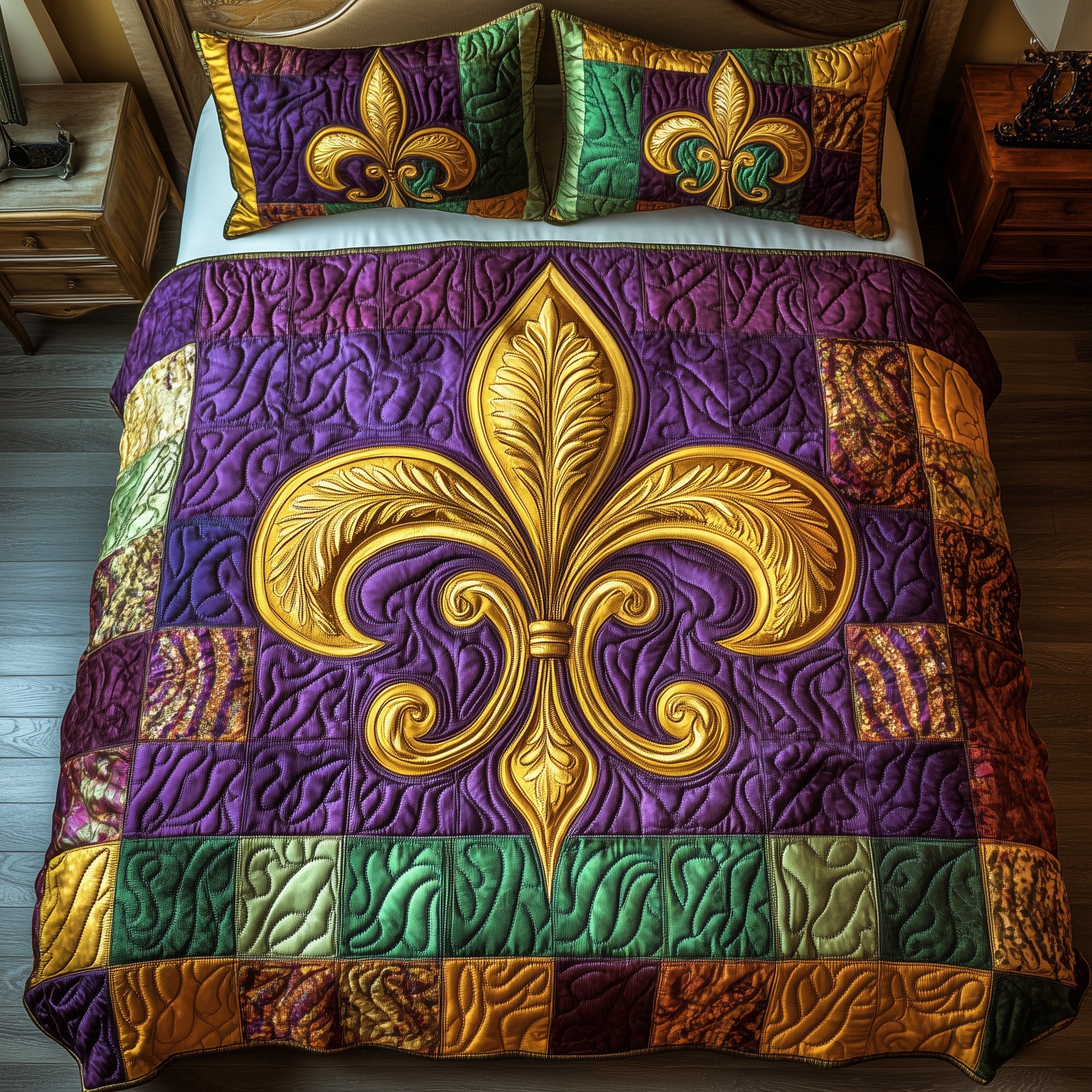 Mardi Gras Fleur De Lis Quilted Bedding Set Best King Size Sheets Unique Mardi Gras Gifts