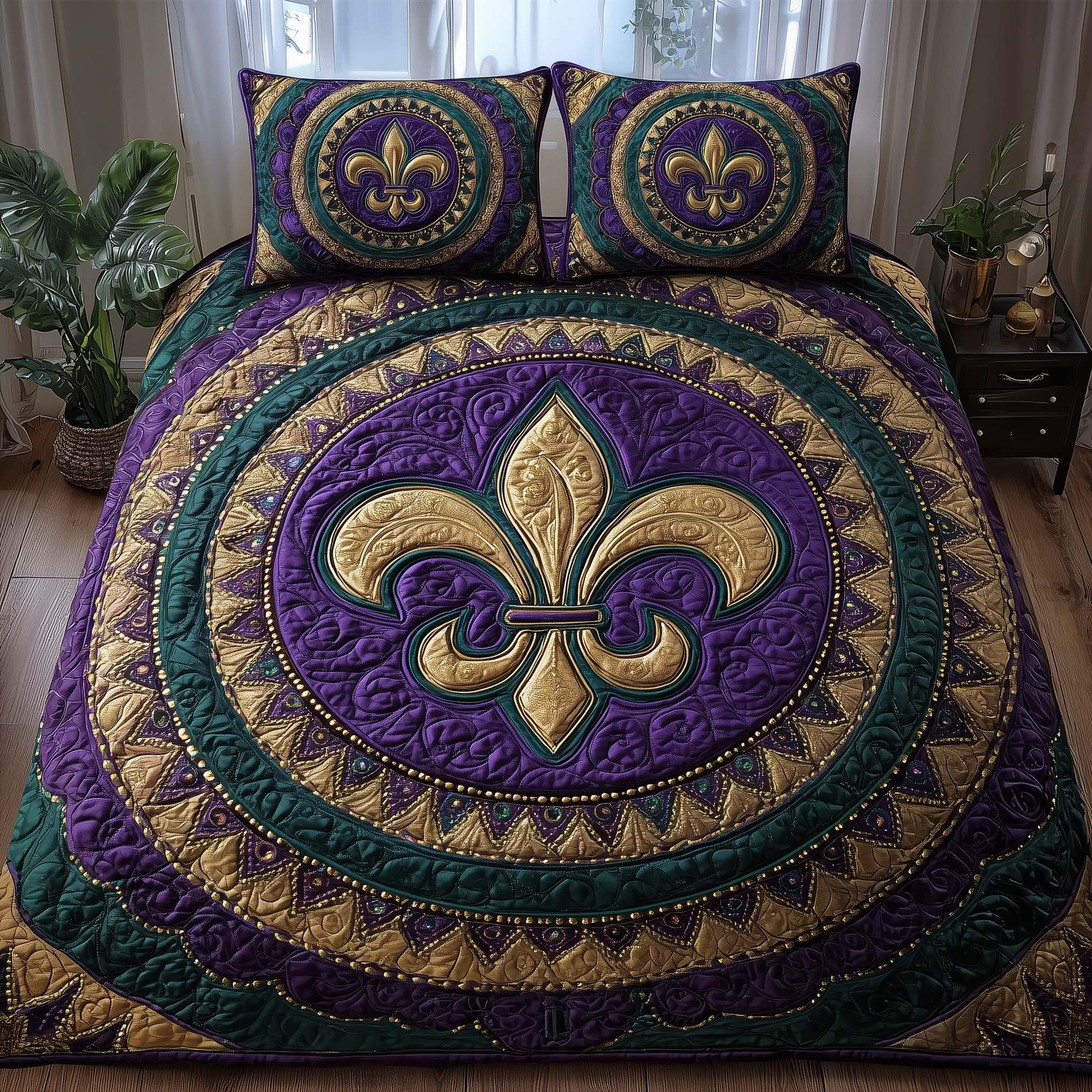 Mardi Gras Fleur De Lis Quilted Bedding Set Festival Bedroom Decor Mardi Gras Gifts