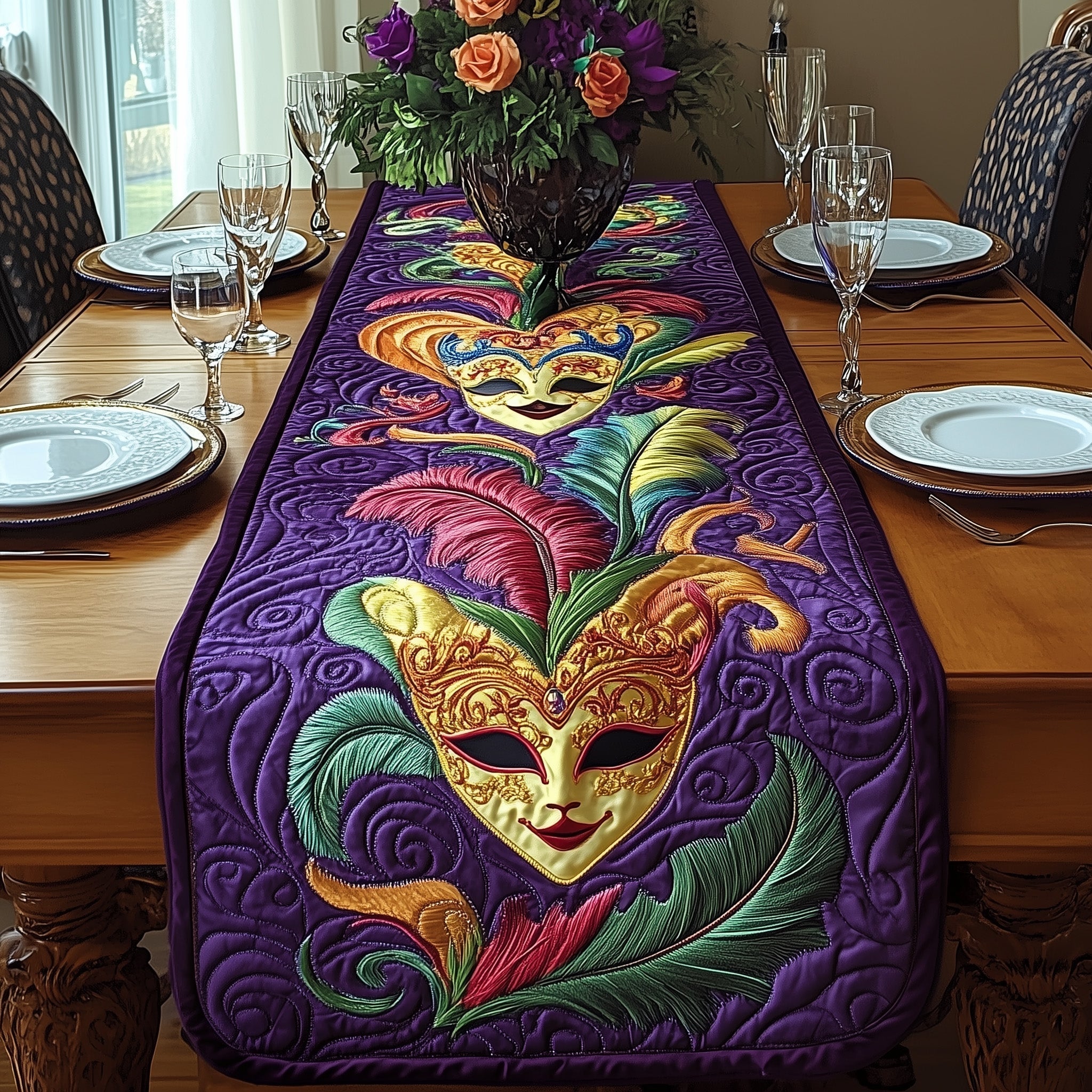 Mardi Gras Masks Quilted Table Runner Holiday Table Throw Mardi Gras Gift Ideas