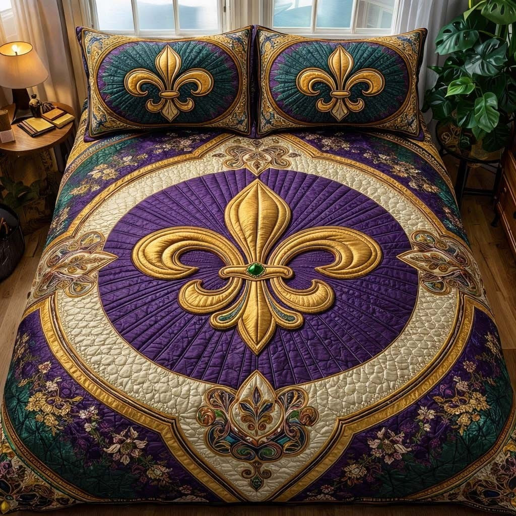 Mardi Gras Quilted Bedding Set Fleur De Lis Bedspread Set Mardi Gras Gifts