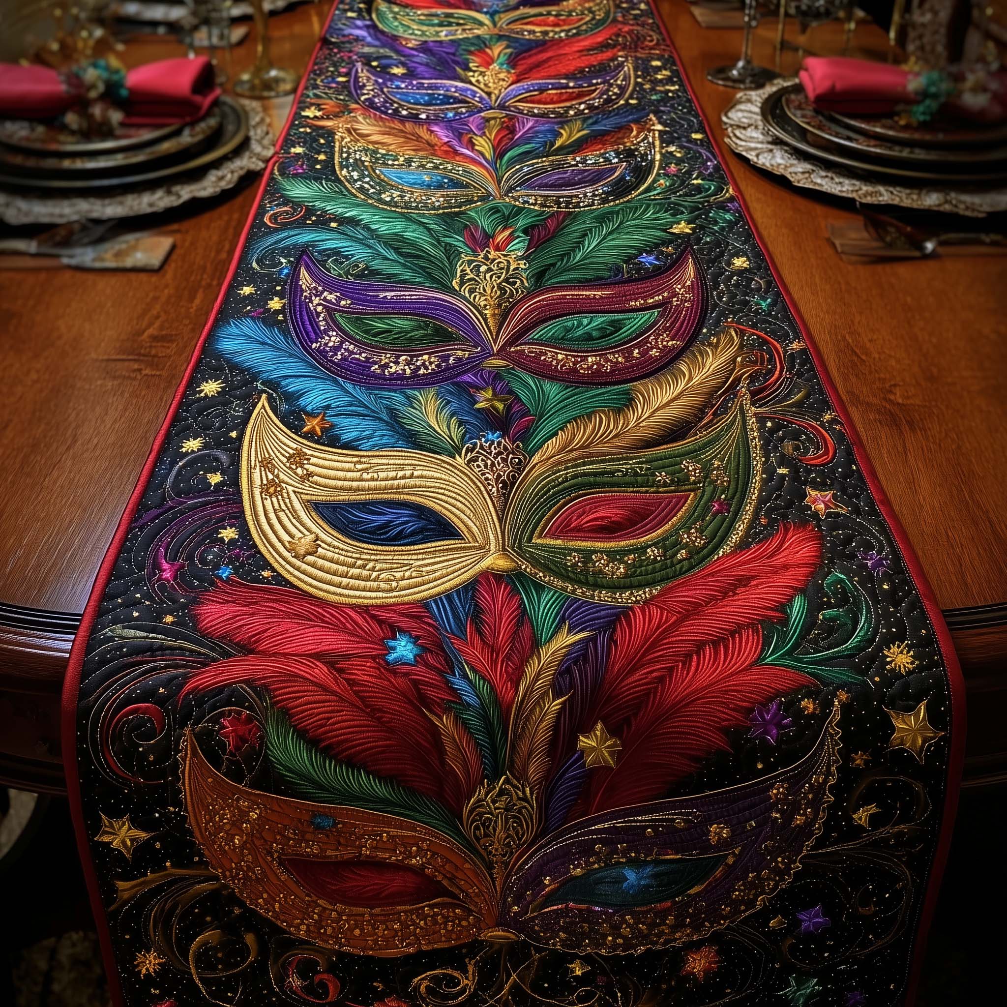 Mardi Gras Quilted Table Runner Dinner Table Decor Mardi Gras Themed Gifts