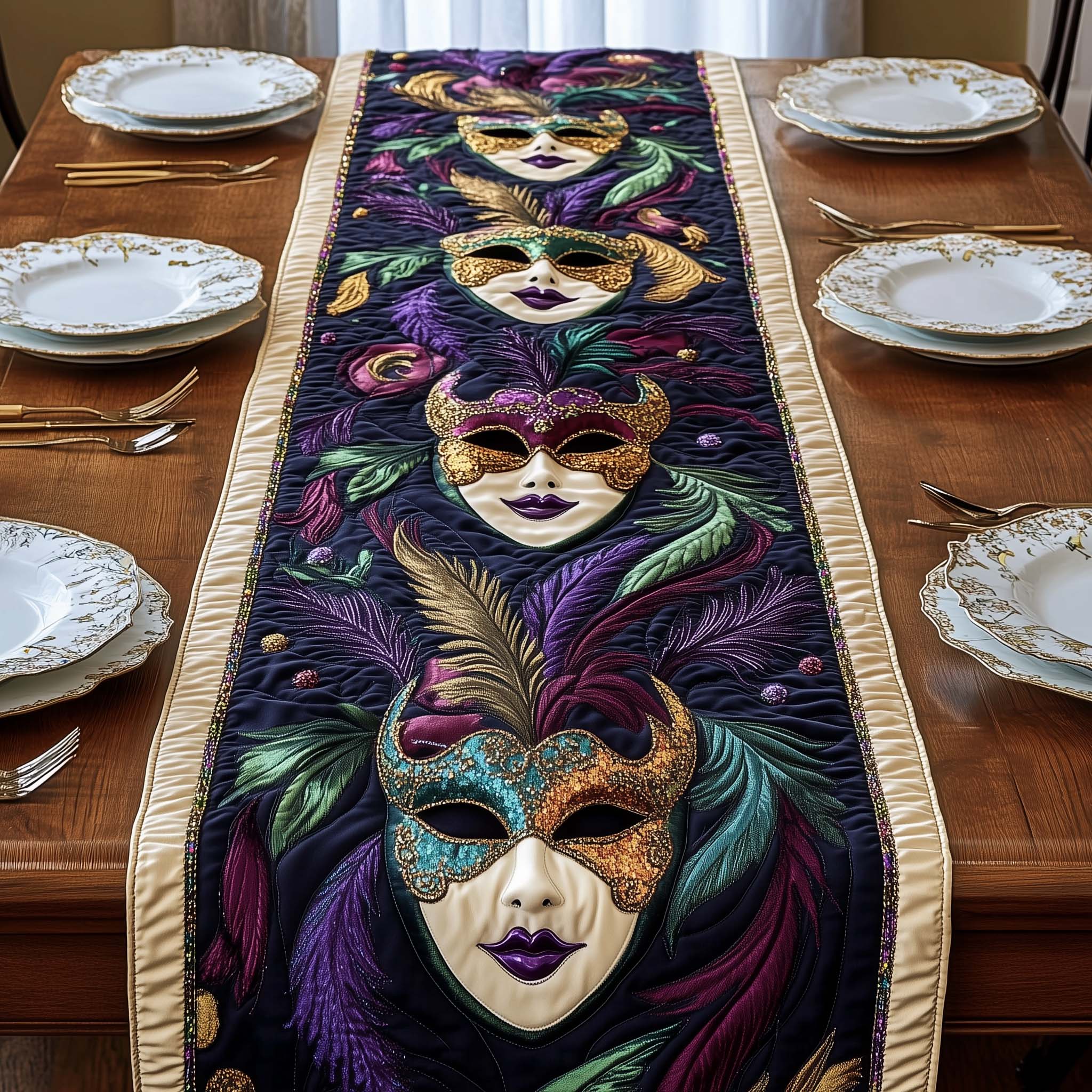 Mardi Gras Quilted Table Runner Holiday Table Throw Mardi Gras Gifts For Women