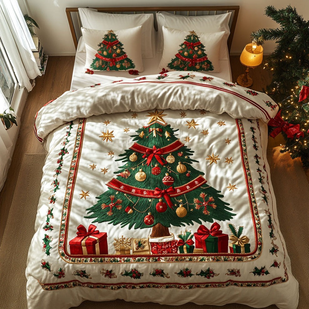 Margarita Christmas Tree Quilted Bedding Set Holiday Bedroom Decorations Gifts