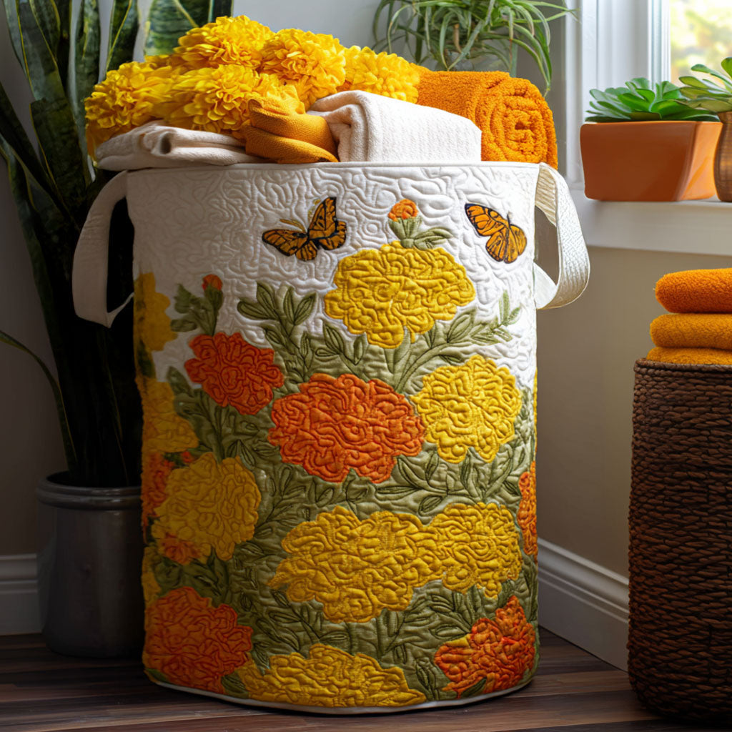 Marigold Mirage Quilted Laundry Basket Foldable Hamper Dia De Los Muertos Gifts Decorations