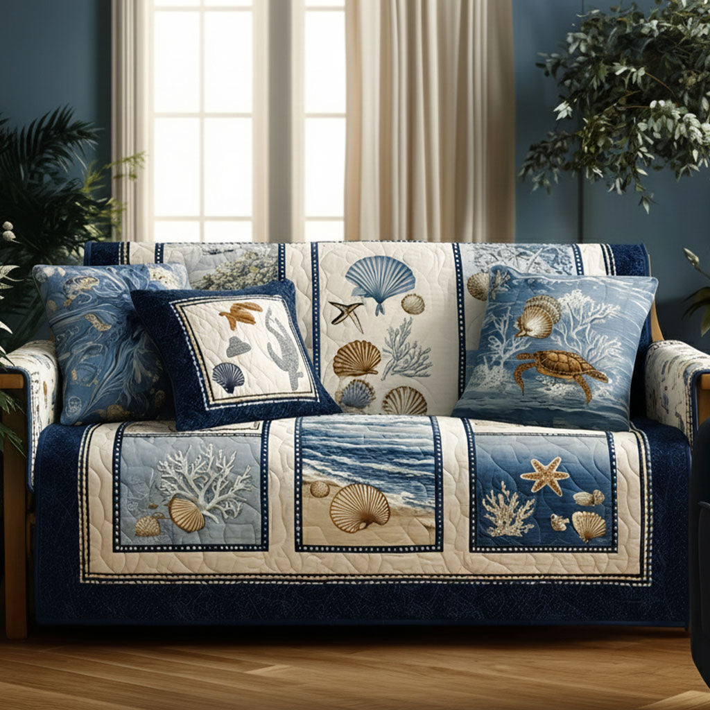 Marine Calm Quilted Sofa Cover Living Room Decor Ideas Summer Beach Themed Stuff