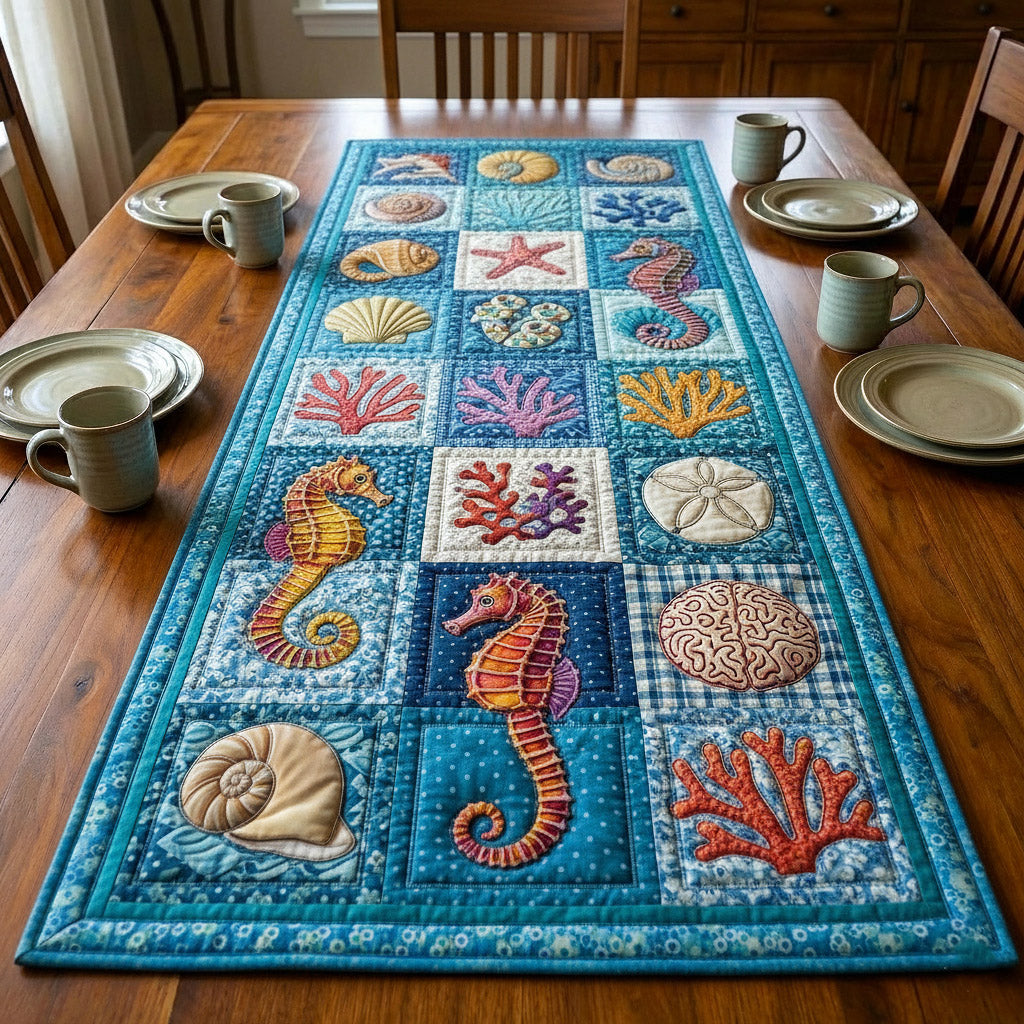 Marine Calm Quilted Table Runner Beach Style Table Runner Best Christmas Gifts For Beach Lovers