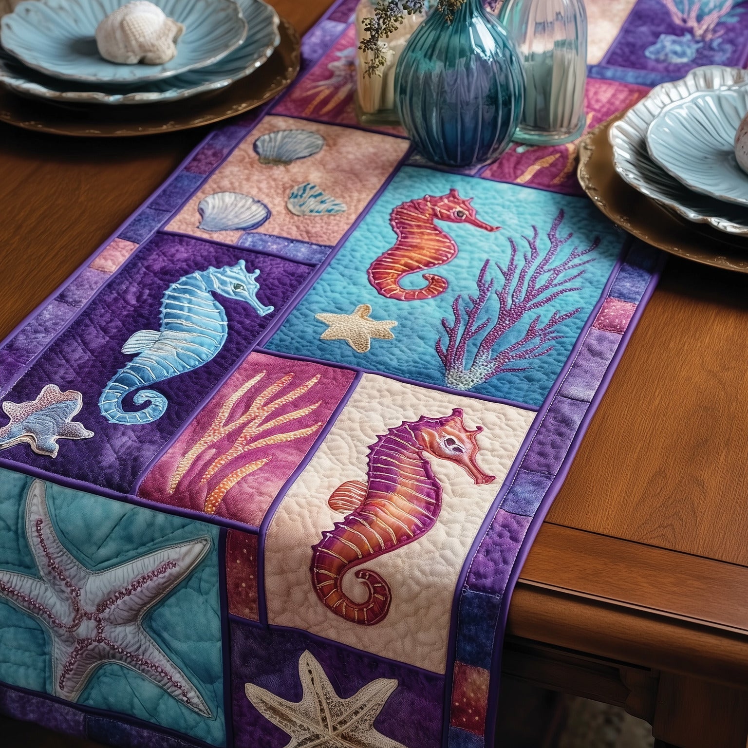 Marine Calm Quilted Table Runner Beach Theme Table Runner Beach Related Gift Ideas