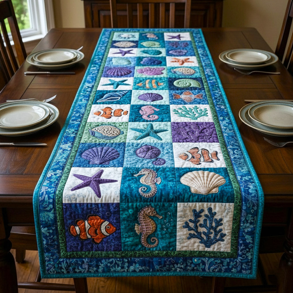 Marine Calm Quilted Table Runner Coastal Style Table Runners Best Gift Ideas For Beach Lovers