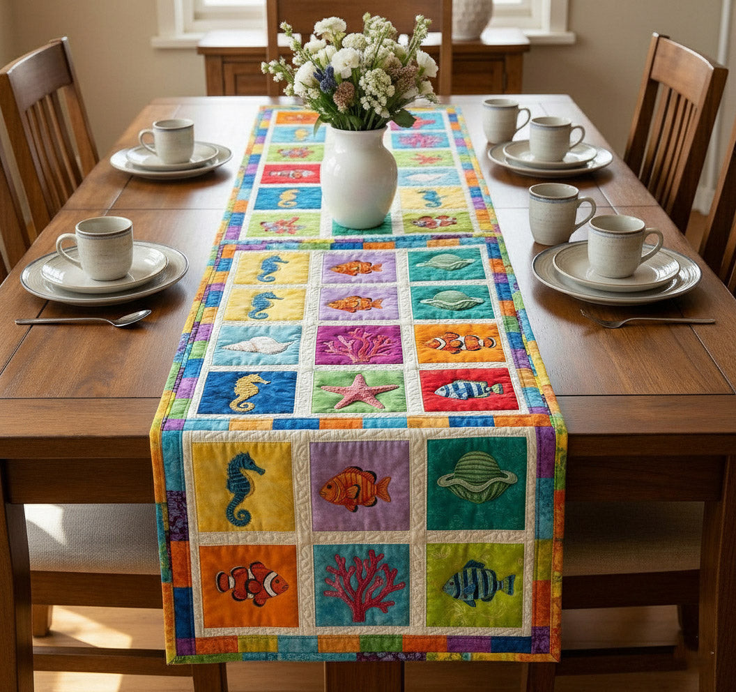 Marine Calm Quilted Table Runner Ocean Table Runner Birthday Gift Ideas For Beach Lovers