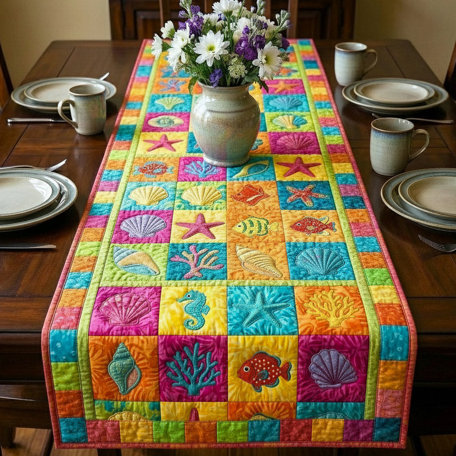 Marine Calm Quilted Table Runner Ocean Themed Table Runners Gift For Ocean Lover