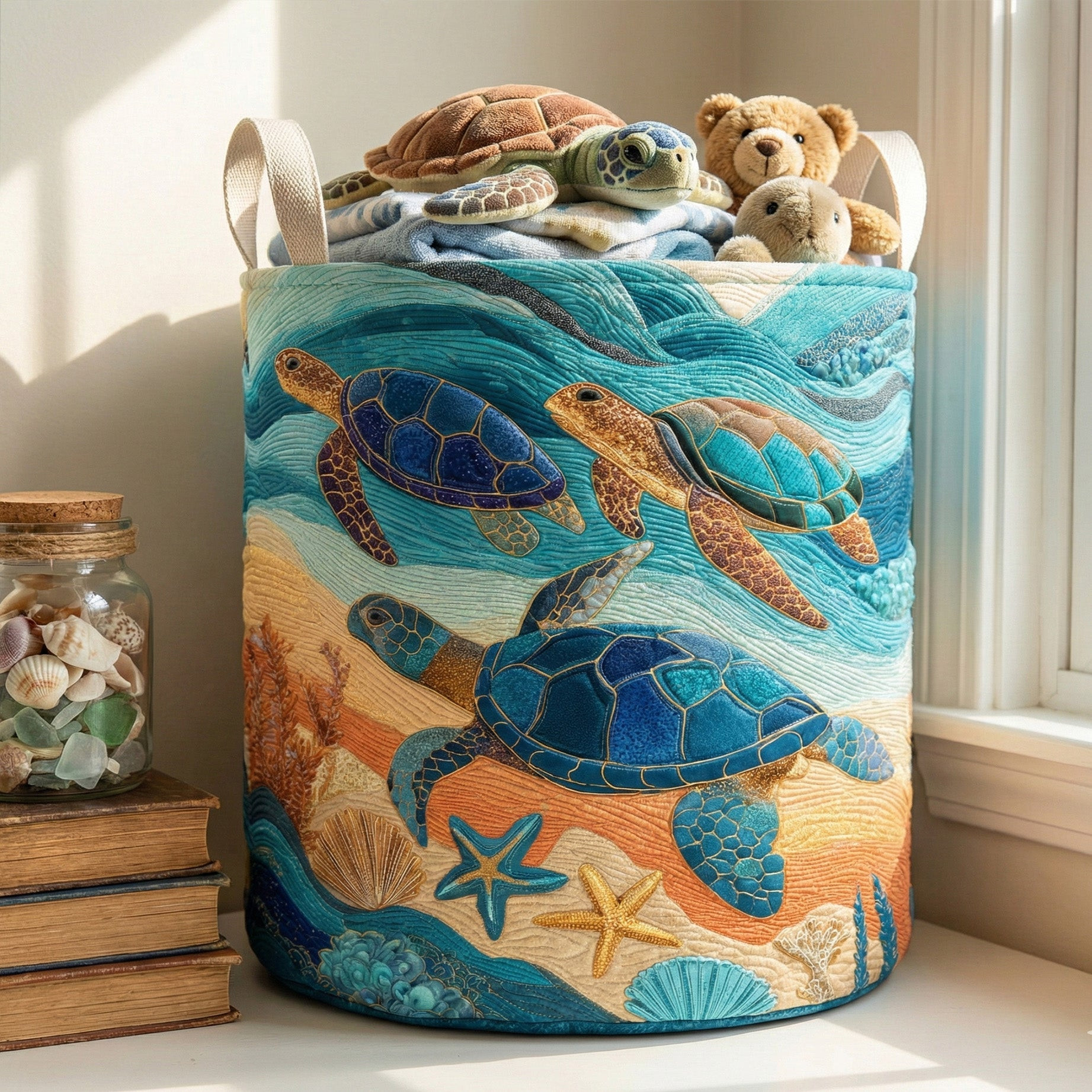 Marine Garden Glow Quilted Laundry Basket Foldable Laundry Hamper Cat Parent Gifts
