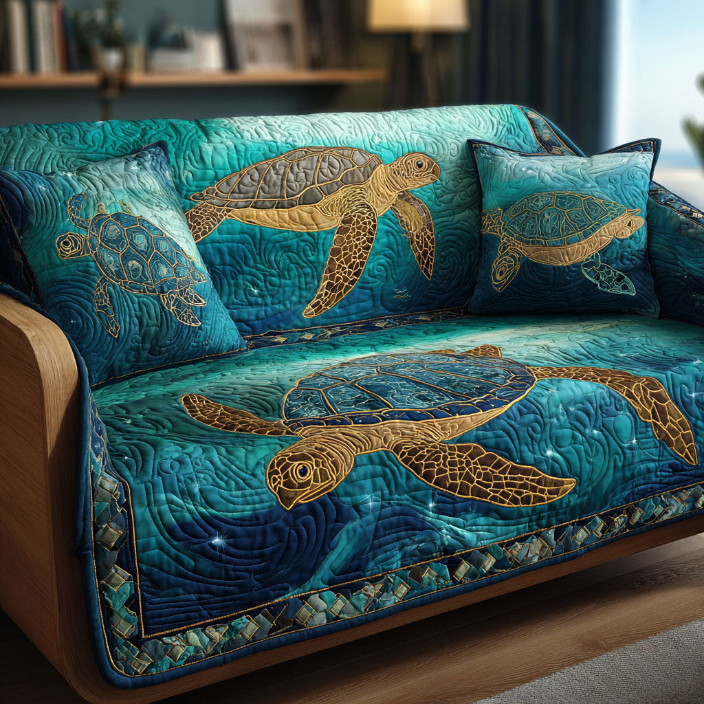 Marine Glow Quilted Sofa Cover Furniture Couch Covers Sea Turtle Stuff