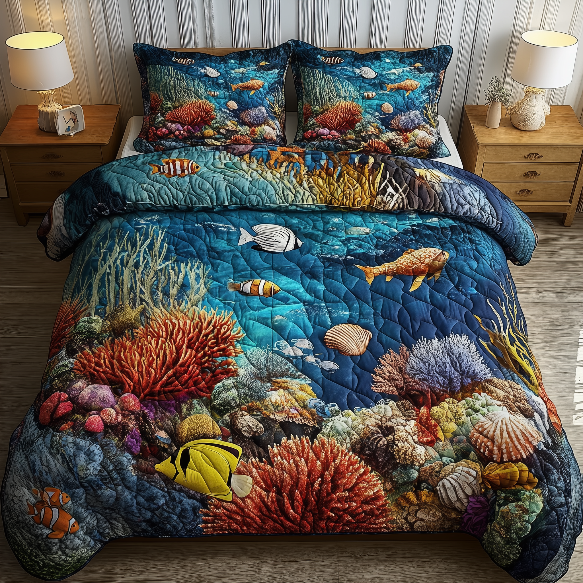 Marine Life Quilted Bedding Set Best Queen Sheets Grandmother Mothers Day Gifts