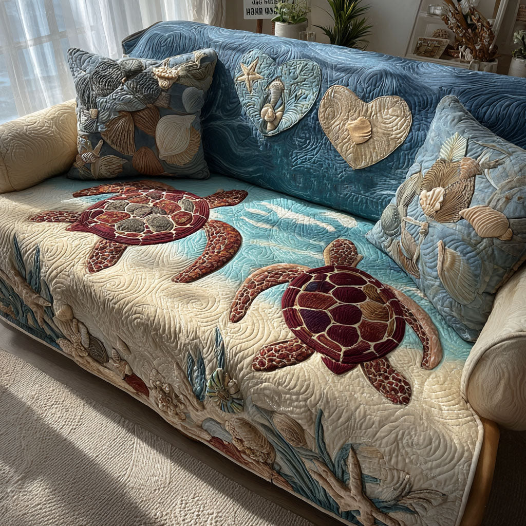 Marine Turtle Bliss Quilted Sofa Cover Furniture Covers Sea Turtle Gifts For Her
