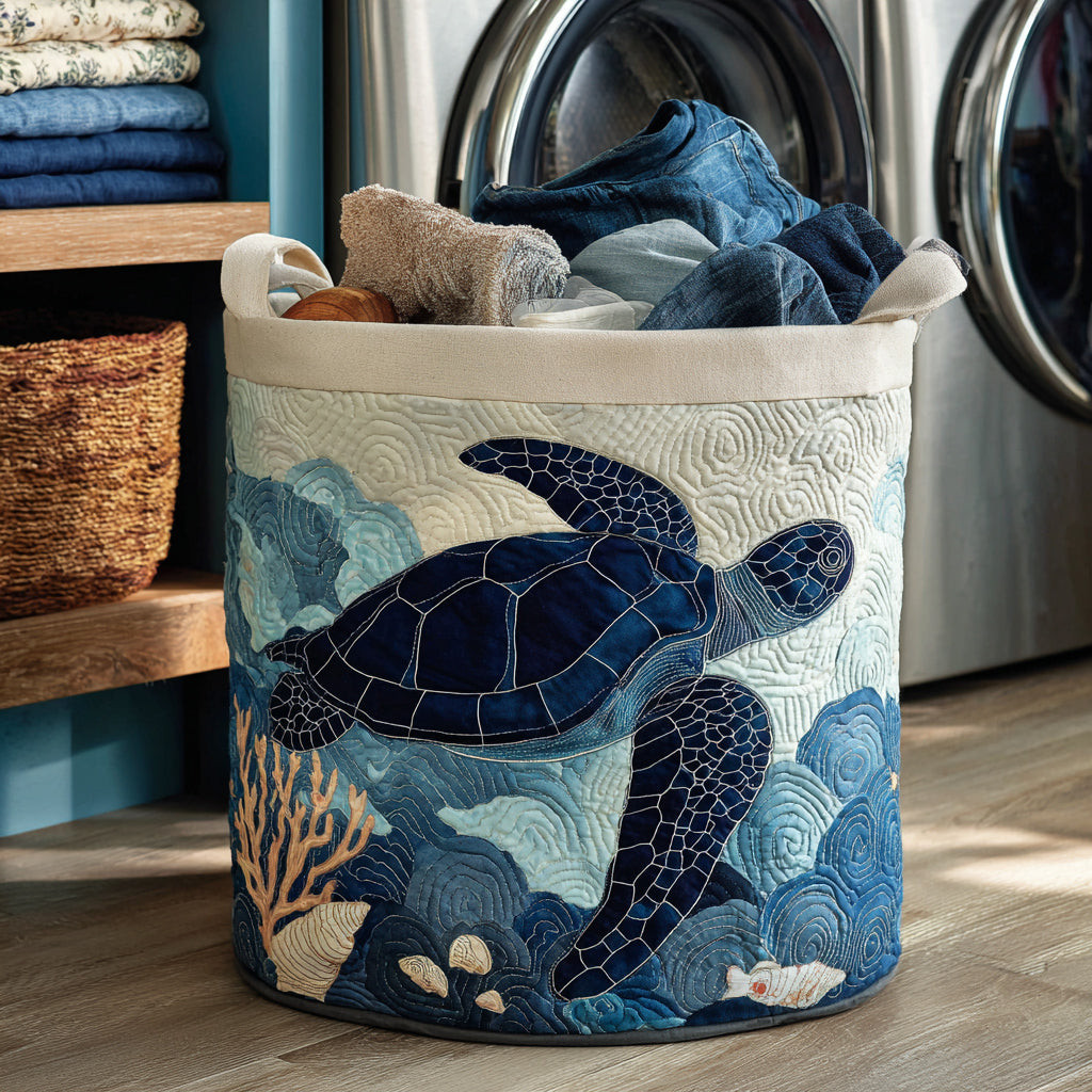 Marine Turtle Quilt Quilted Laundry Basket Dirty Laundry Basket Sea Turtle Merchandise