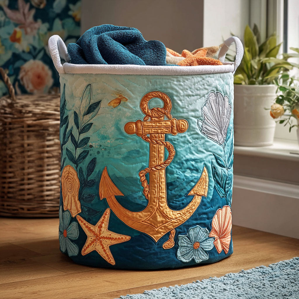 Maritime Muse Quilted Laundry Basket Unique Laundry Hamper Ideas Gifts With Anchors On Them